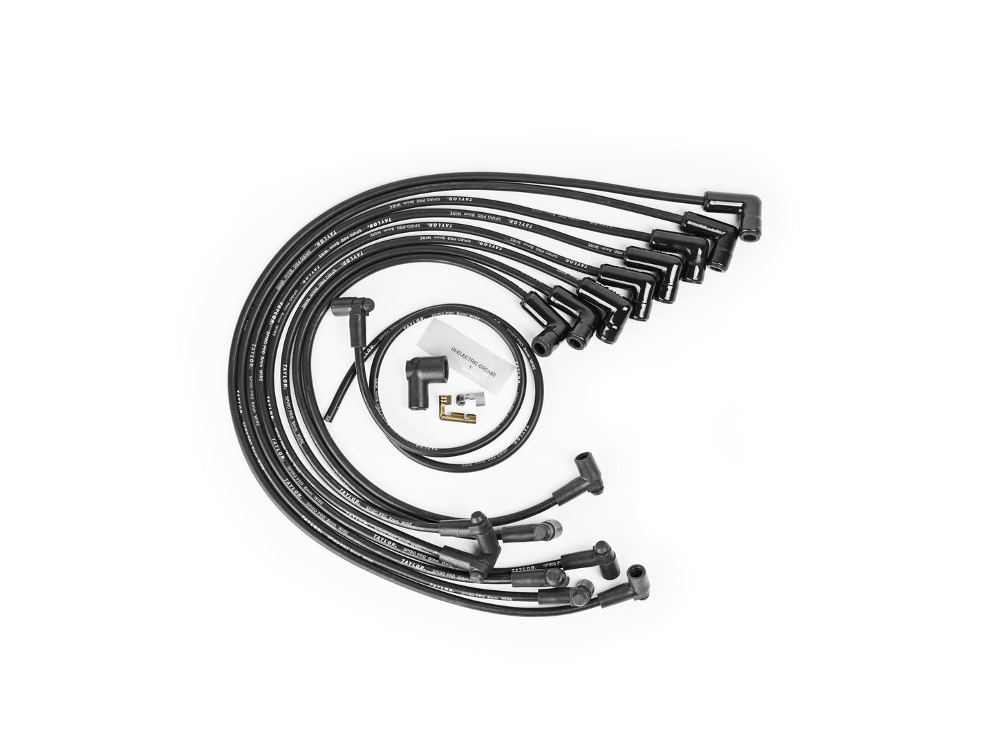 Taylor Cable Spiro-Pro Race Fit Small Block Chevy 8mm Spark Plug Wires with Black Ceramic Boots for with 350 Ohm Suppression