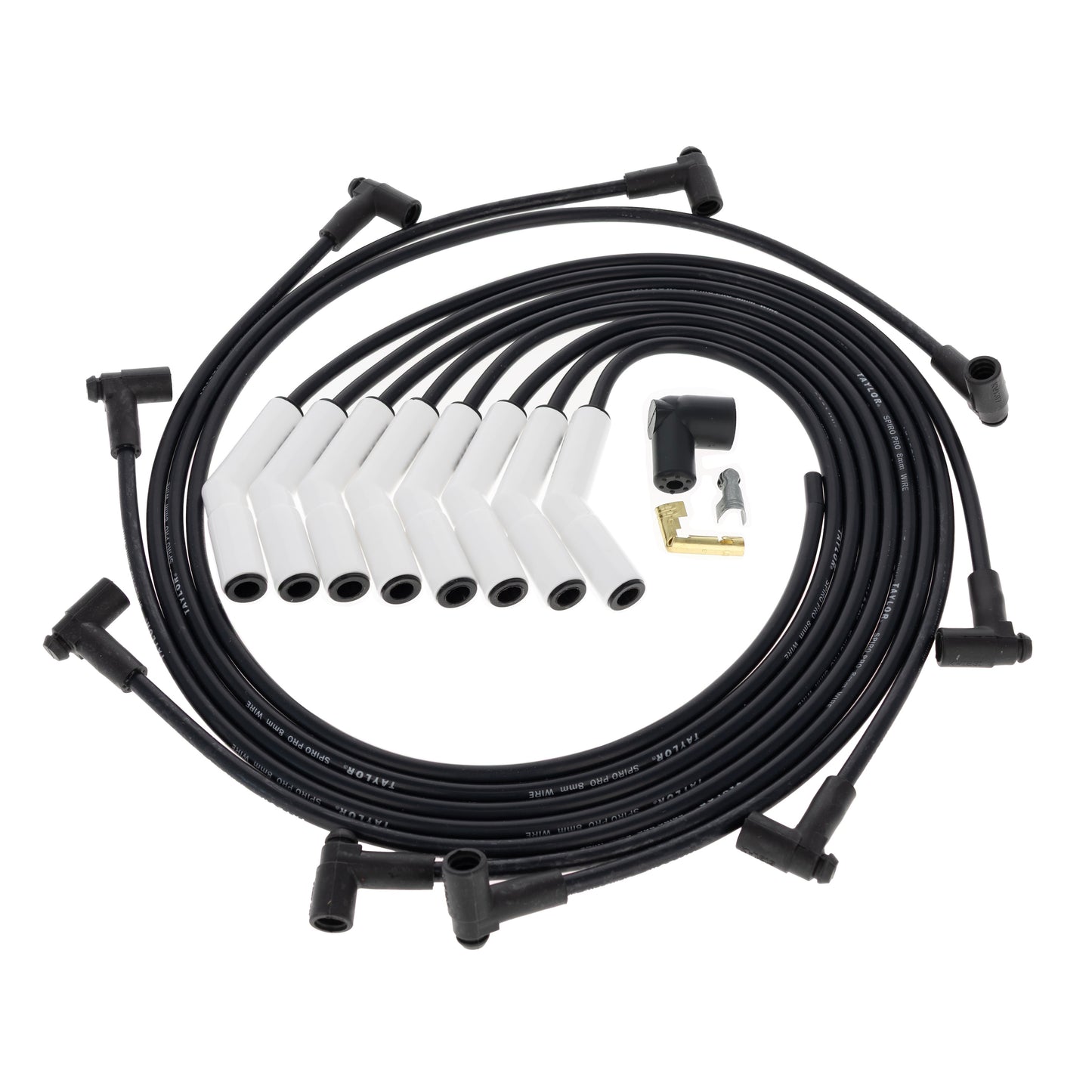 Chevy Big Block Race Fit 8mm Spiro-Pro White Ceramic Boots Spark Plug Wire Set with Over Valve Cover HEI Fitment