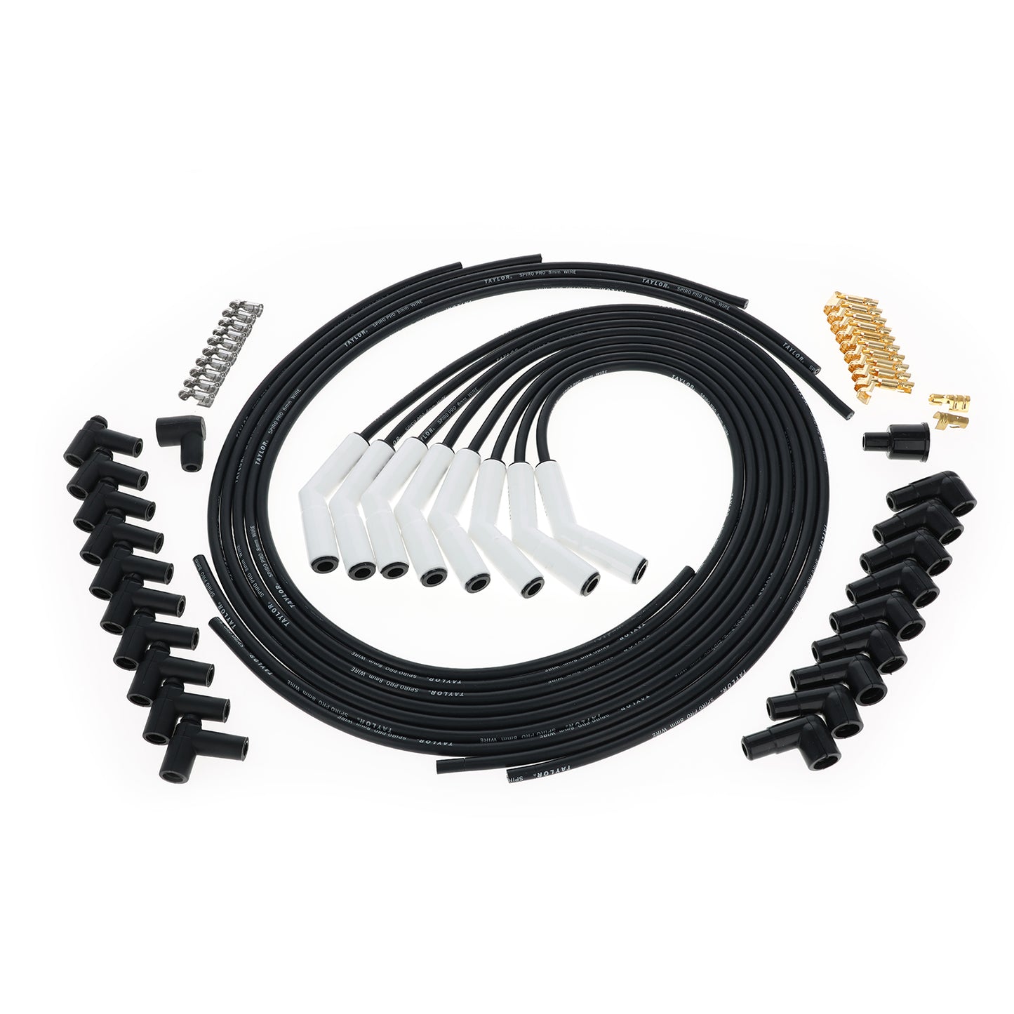 Universal 8mm Spiro-Pro with White Ceramic Boots Spark Plug Wire Set