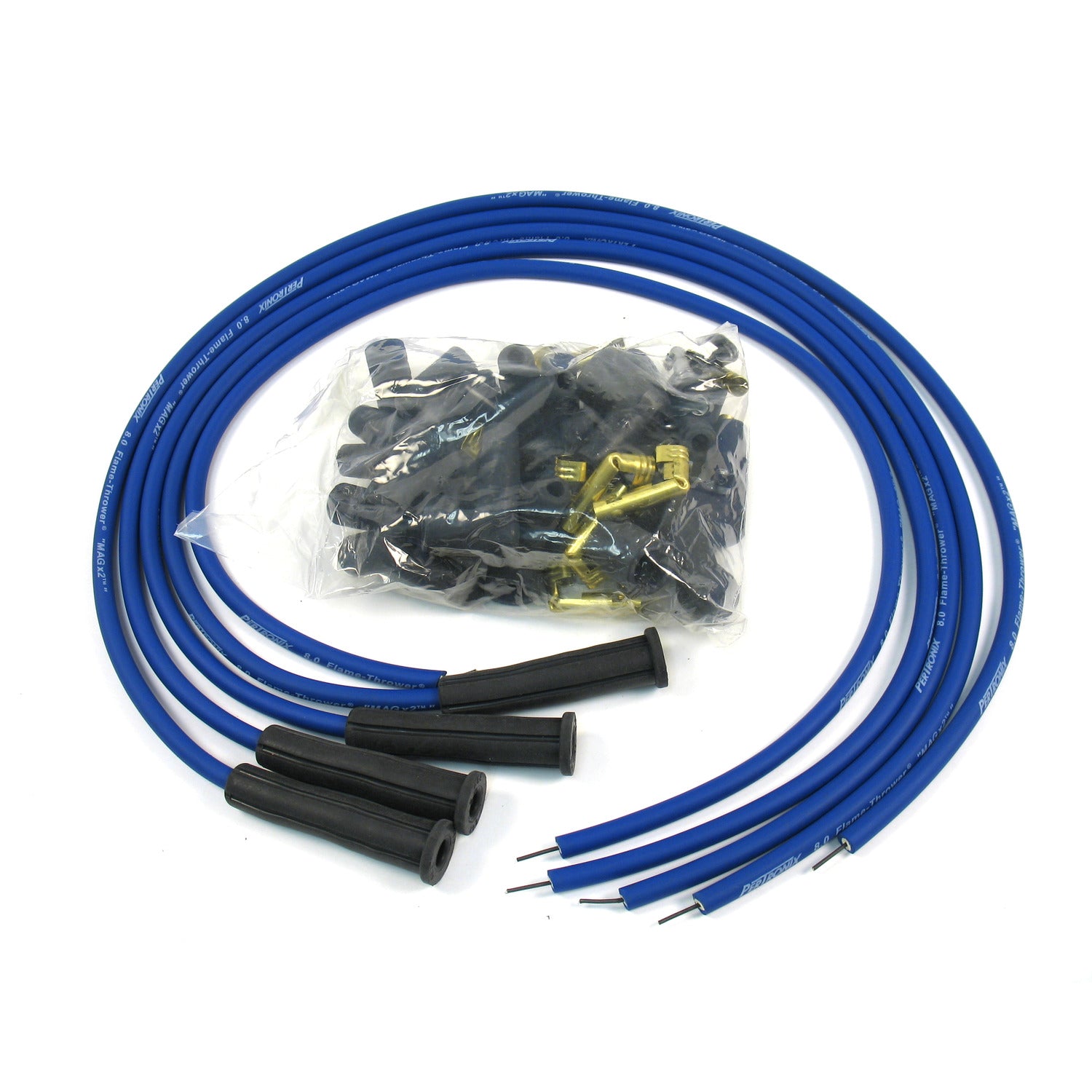 PerTronix 804380 Flame-Thrower Spark Plug Wires 4 cyl 8mm Universal 180  Degree Blue