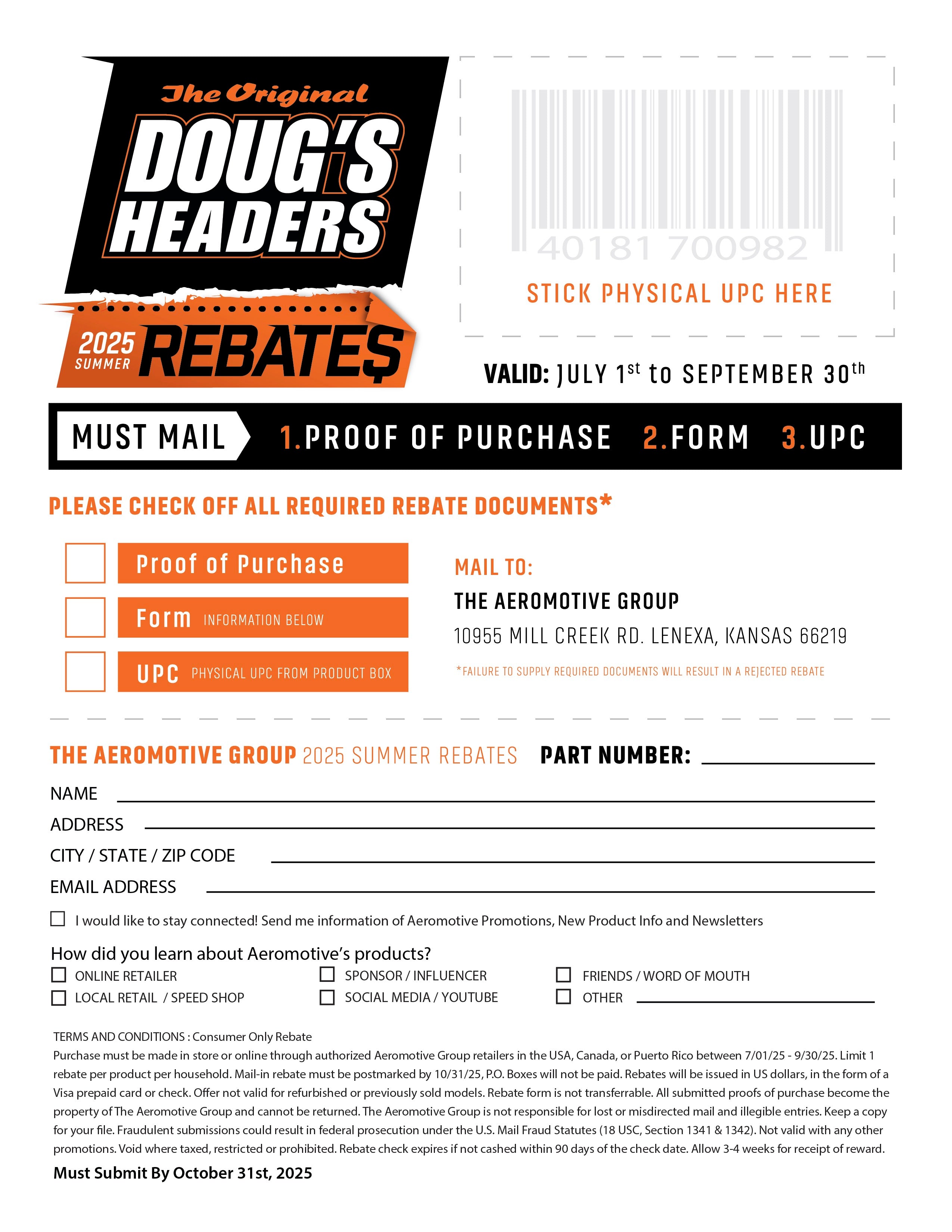 Doug's Headers Mail-In Rebate Form