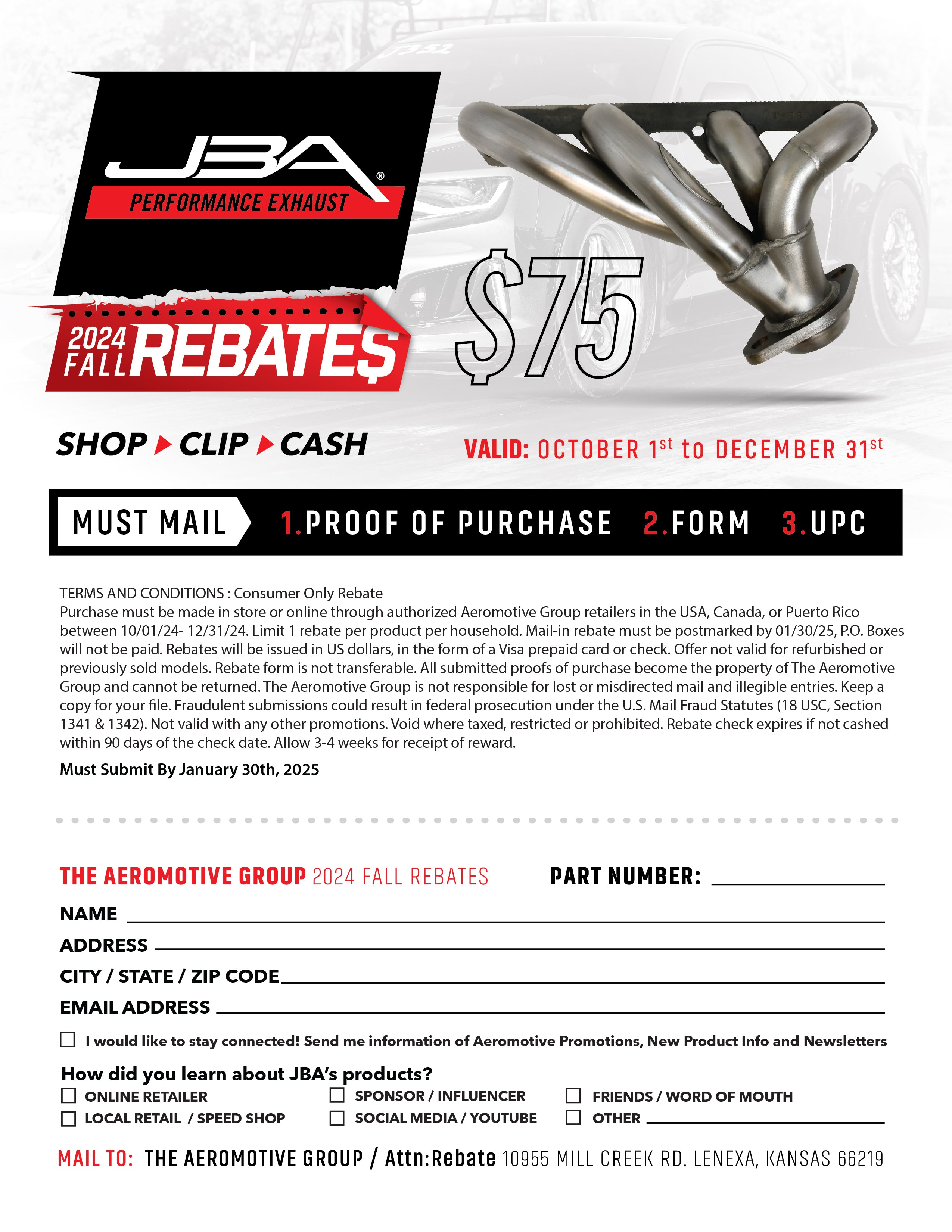 JBA Performance Exhaust Mail-In Rebate Form