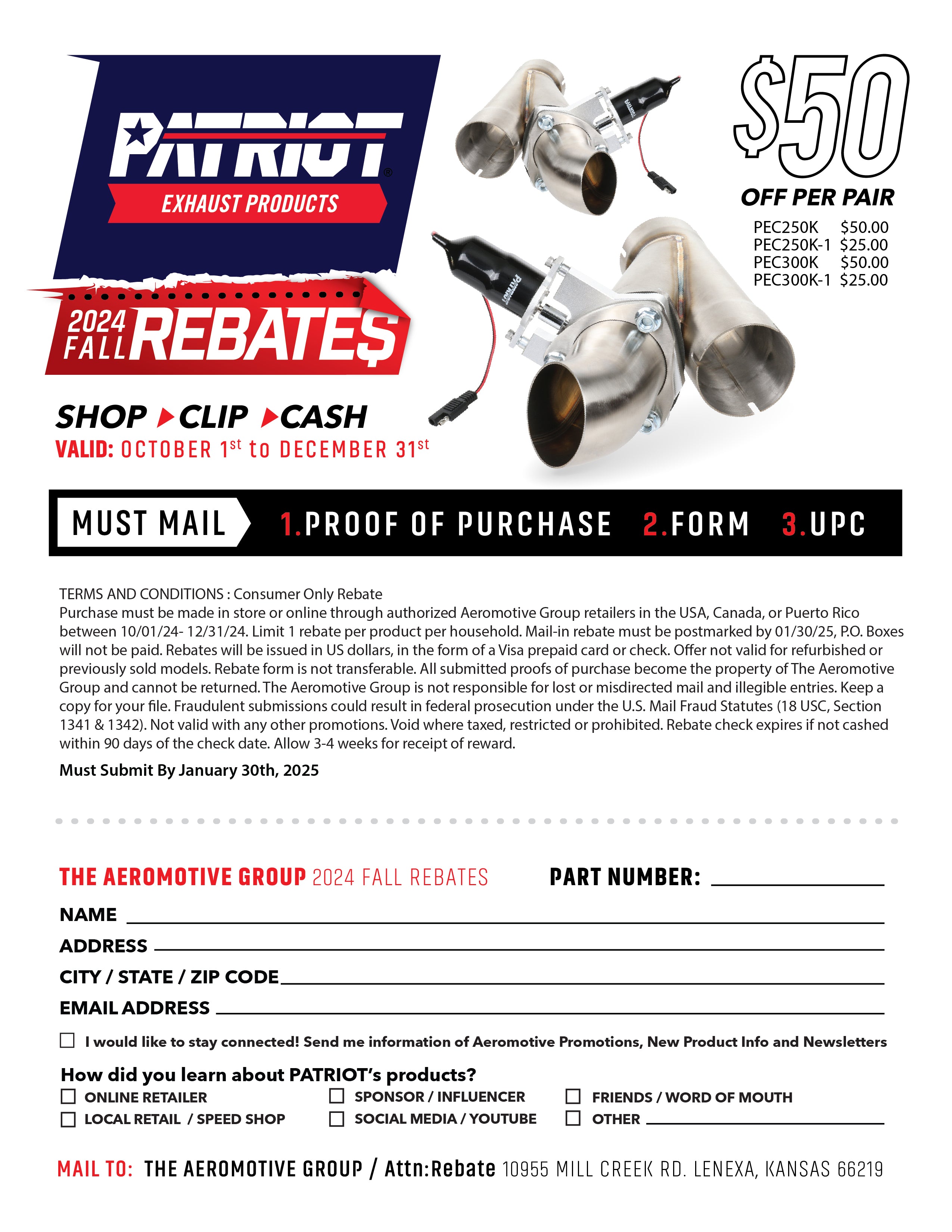 Patriot Exhaust Mail-In Rebate Form