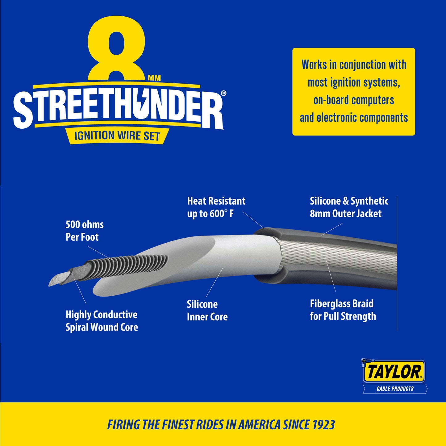 Taylor Cable 53009 8mm Streethunder Custom Spark Plug Wires 4 cyl black