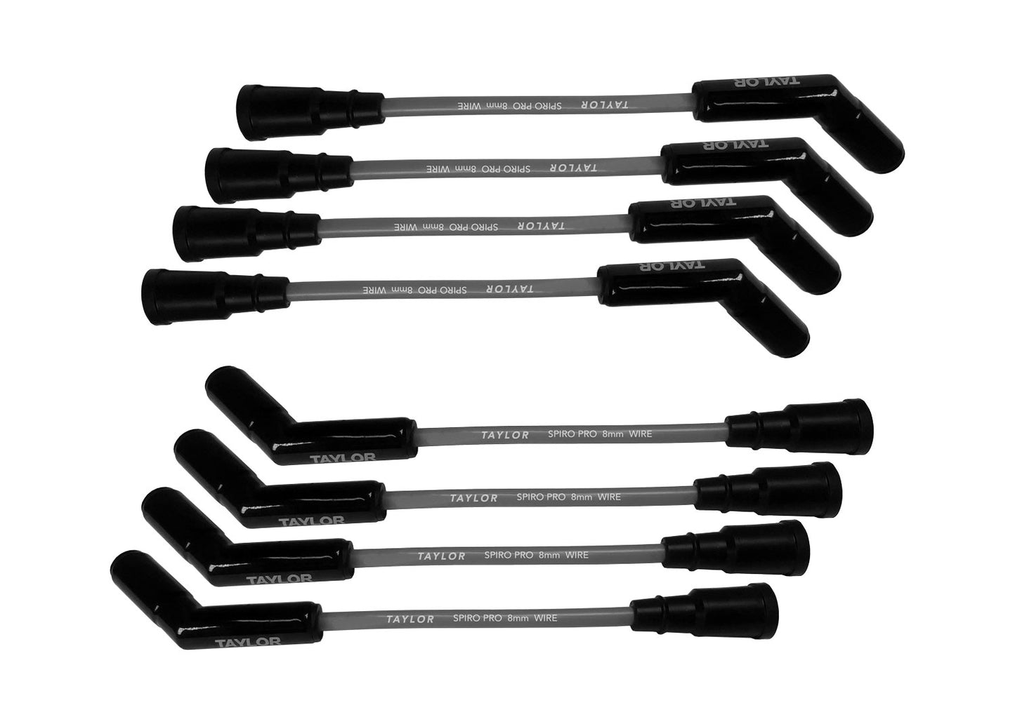Taylor Cable Spiro-Pro 8mm Gray Spark Plug Wires with Black Ceramic Boots and Heat Protecting Sleeving for Ford 7.3L Godzilla Engines