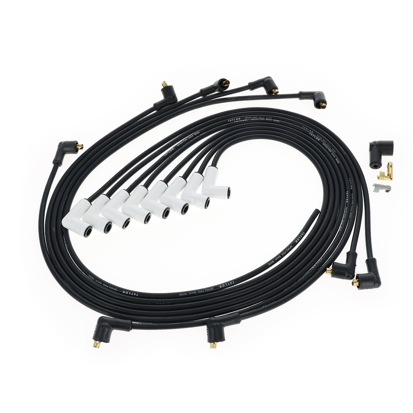 Chevy Small Block Race Fit 8mm Spiro-Pro White Ceramic Boots Spark Plug Wire Set with Under Headers Socket Fitment