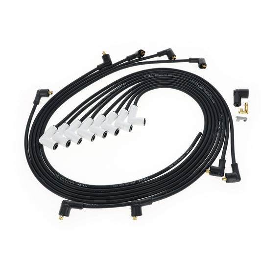 Chevy Small Block Race Fit 8mm Spiro-Pro White Ceramic Boots Spark Plug Wire Set with Under Headers Socket Fitment