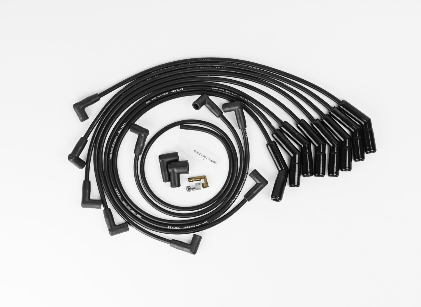 Ford Small Block Race Fit 8mm Spiro-Pro Black Ceramic Boots Spark Plug Wire Set with Over Valve Cover DSI Fitment