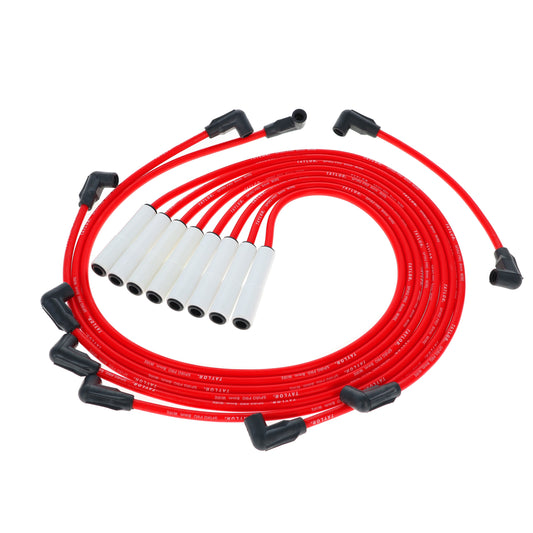Taylor Cable 75224 8mm Spiro Pro White Ceramic Boot Wire Set 90˚ Red