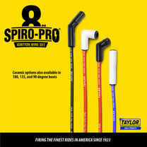 Taylor Cable 75245 8mm Spiro Pro White Ceramic Boot Wire Set 135˚ Red