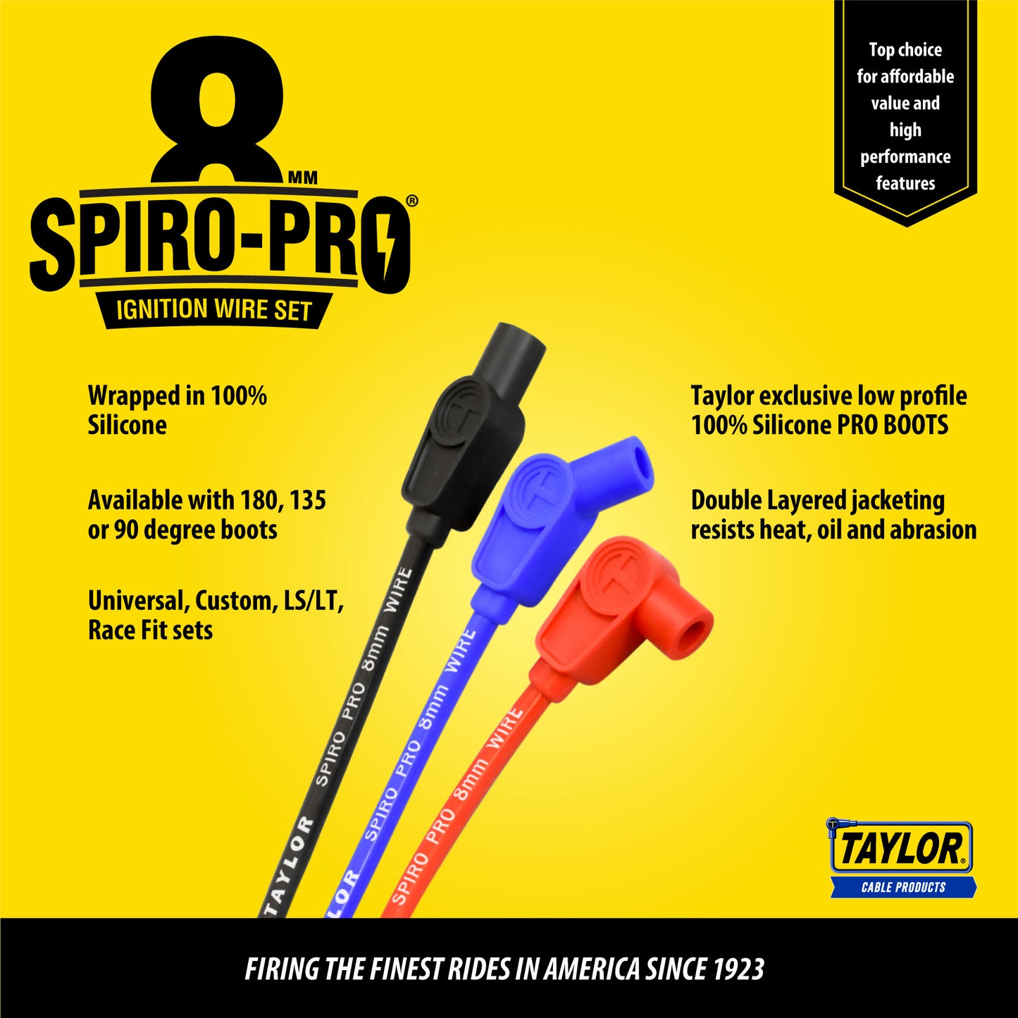 Taylor Cable 76228 8mm Spiro Pro Race Fit Spark Plug Wires 90° Red