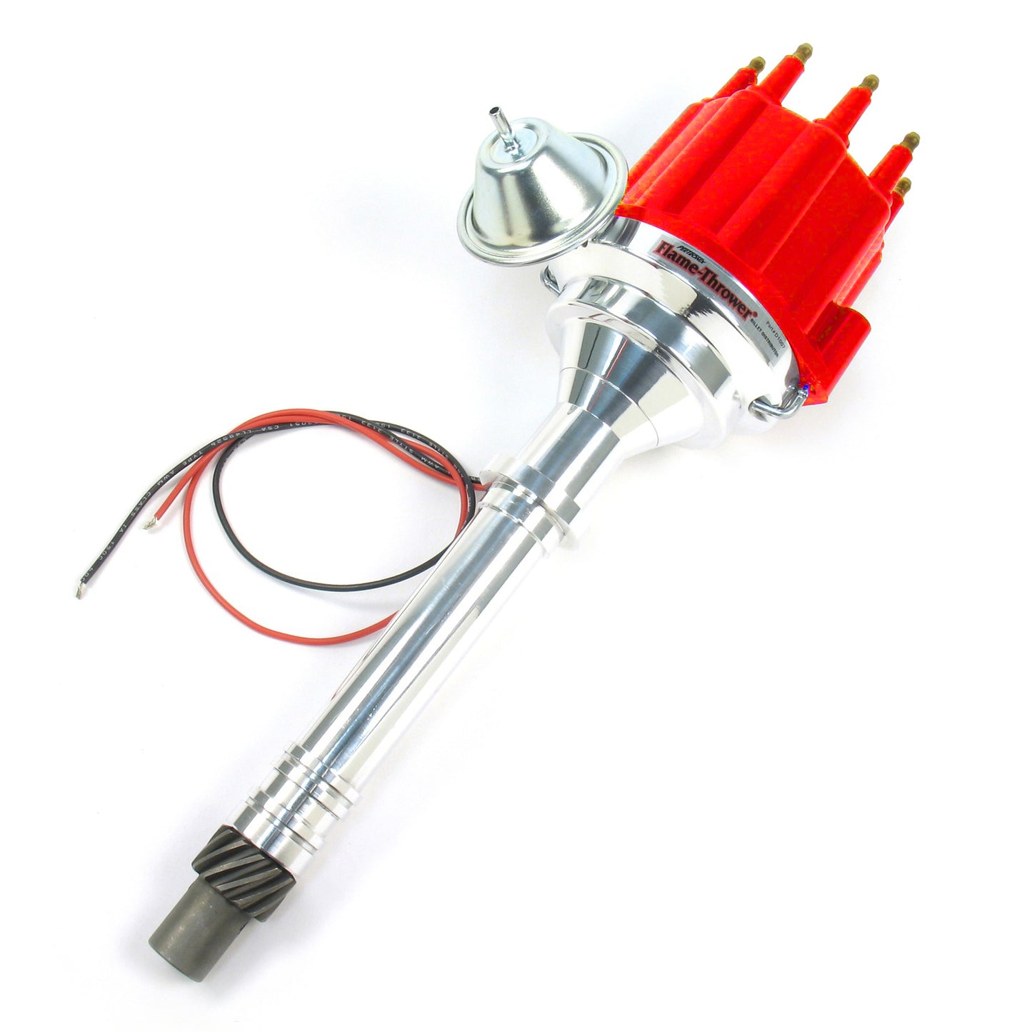 PerTronix D7100711 Flame-Thrower Electronic Distributor Billet Chevrolet Small Block/Big Block with Ignitor III Vacuum Advance Red Male Cap