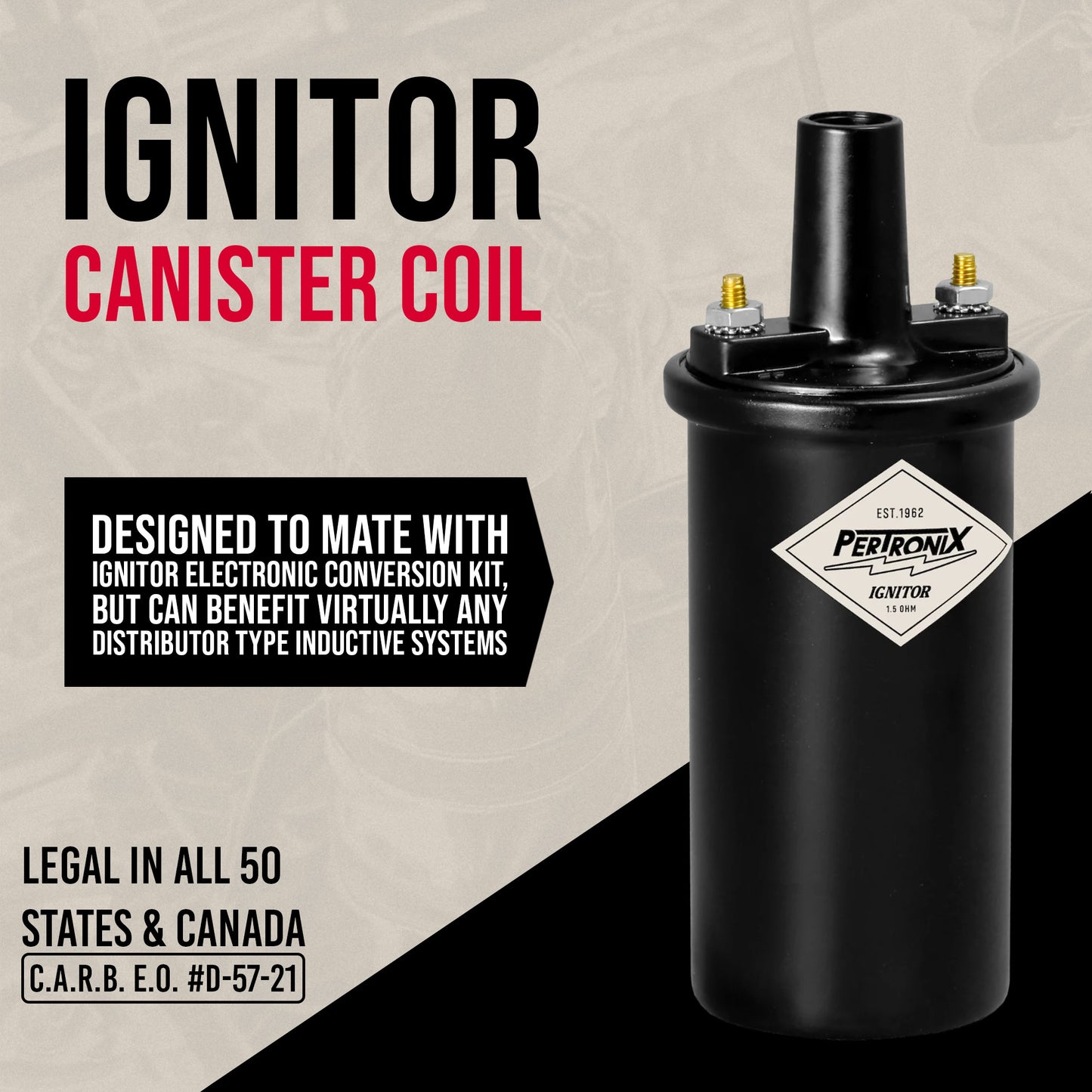PerTronix 40011 Ignitor Oil Filled 40,000 Volt Ignition Coil with 1.5 Ohms Resistance in Black