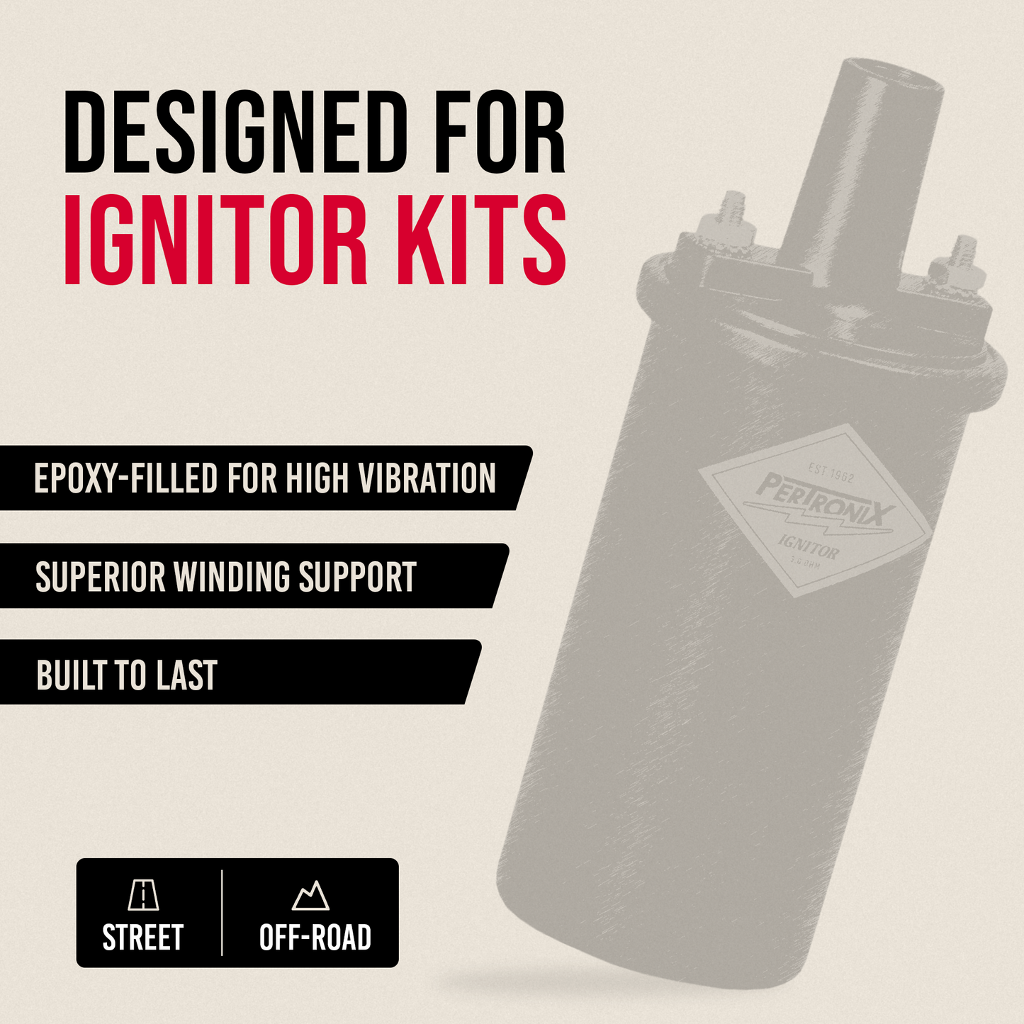 PerTronix 40611 Ignitor Epoxy Filled 40,000 Volt Ignition Coil with 3.0 Ohms Resistance in Black