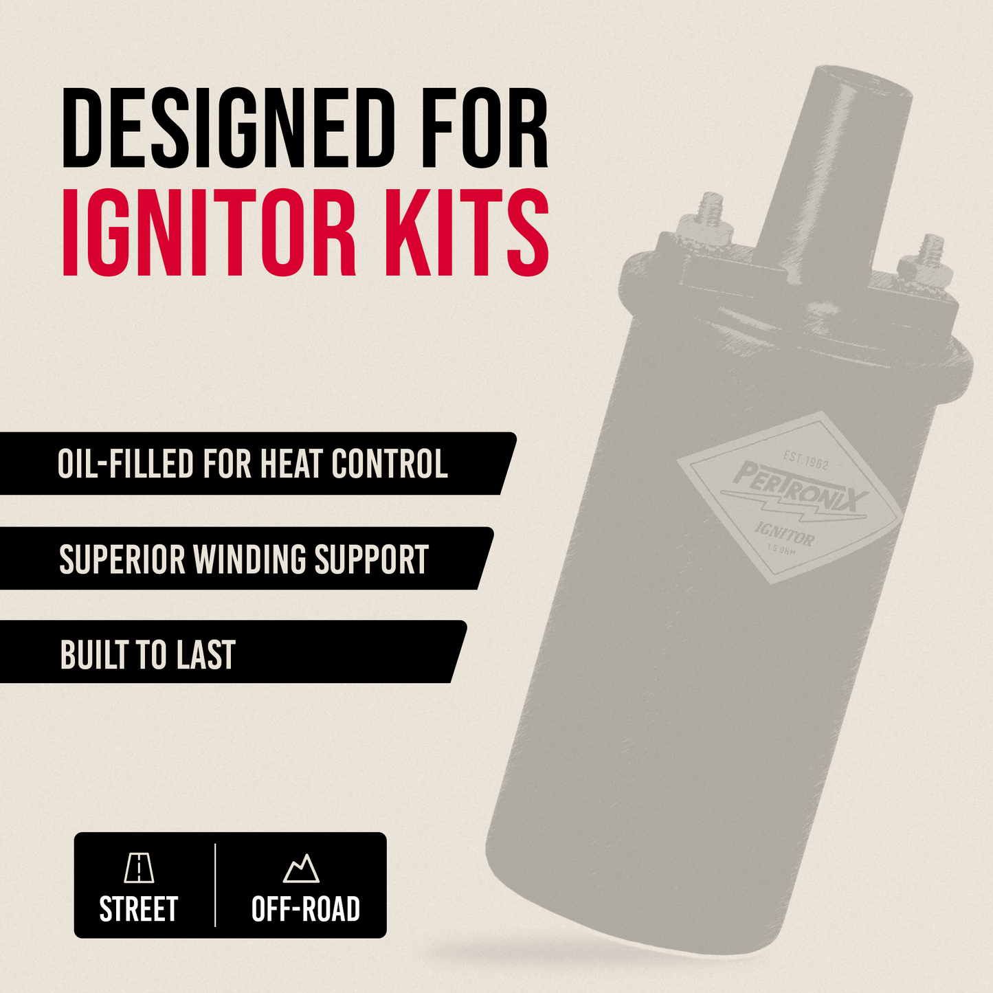 PerTronix 40011 Ignitor Oil Filled 40,000 Volt Ignition Coil with 1.5 Ohms Resistance in Black