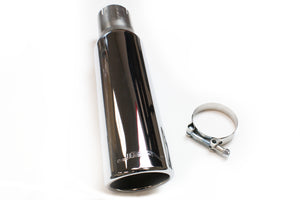 JBA Performance Exhaust 12-08215 2.5” x 3.5” x 15” Polished S/S Angle Cut Chrome Tip - Clamp on