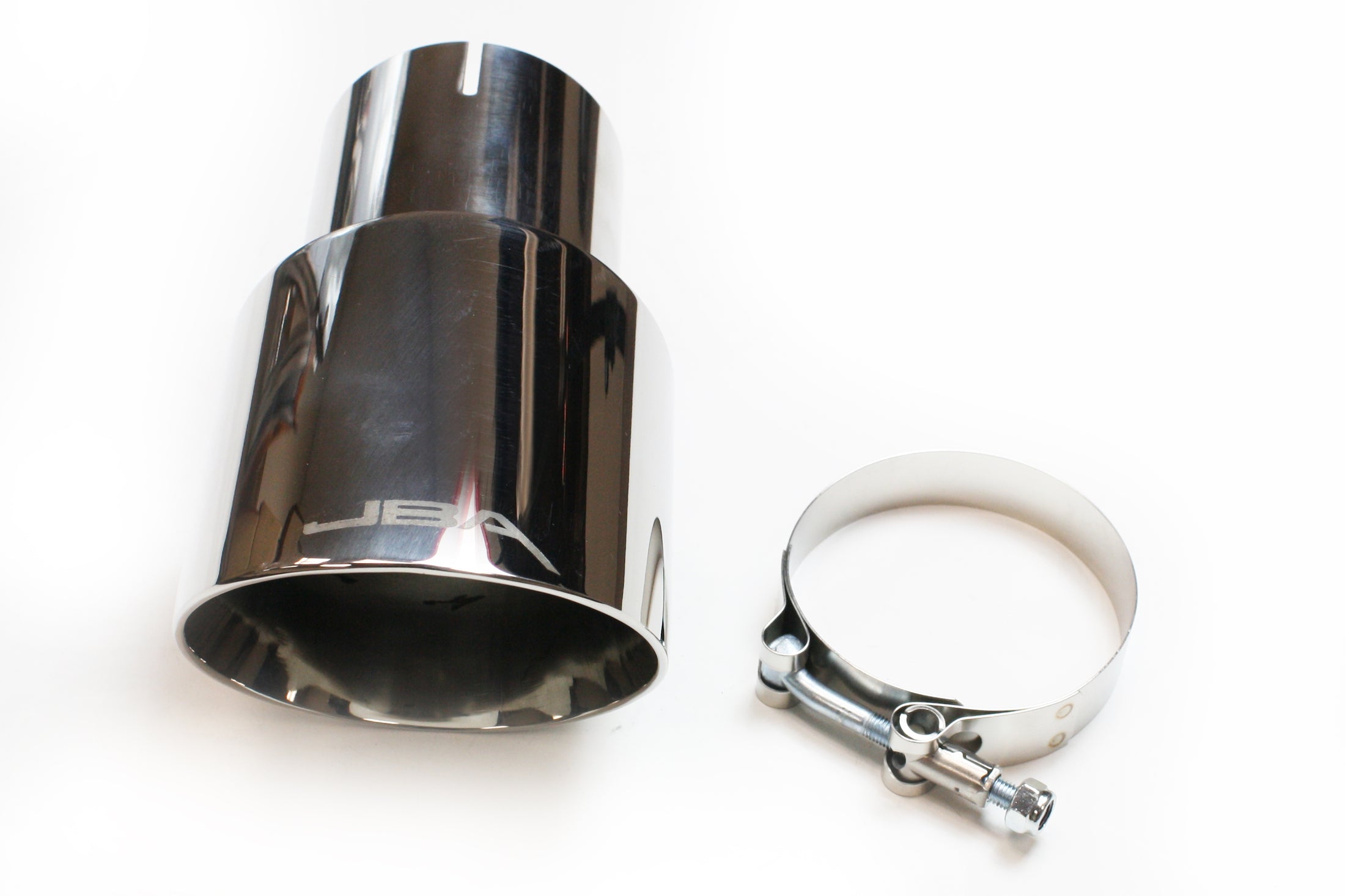 JBA Performance Exhaust 12-08272 3” x 4” x 7 1/4” Double Wall Polished S/S Angle Cut Chrome Tip - Clamp on