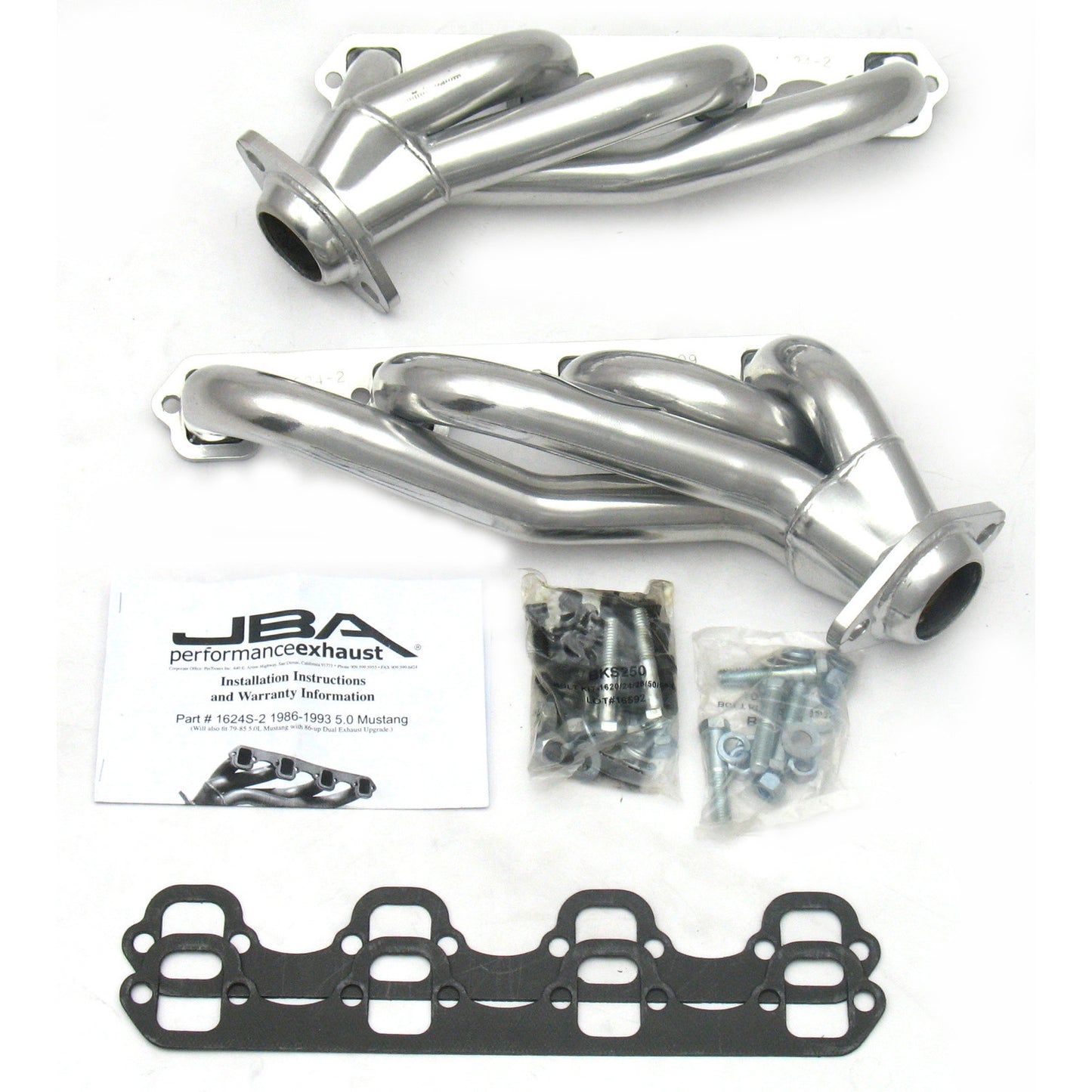 JBA Performance Exhaust 1624S-2JS 1 5/8" Header Shorty Stainless Steel 86-93 Mustang 5.0L Silver Ceramic