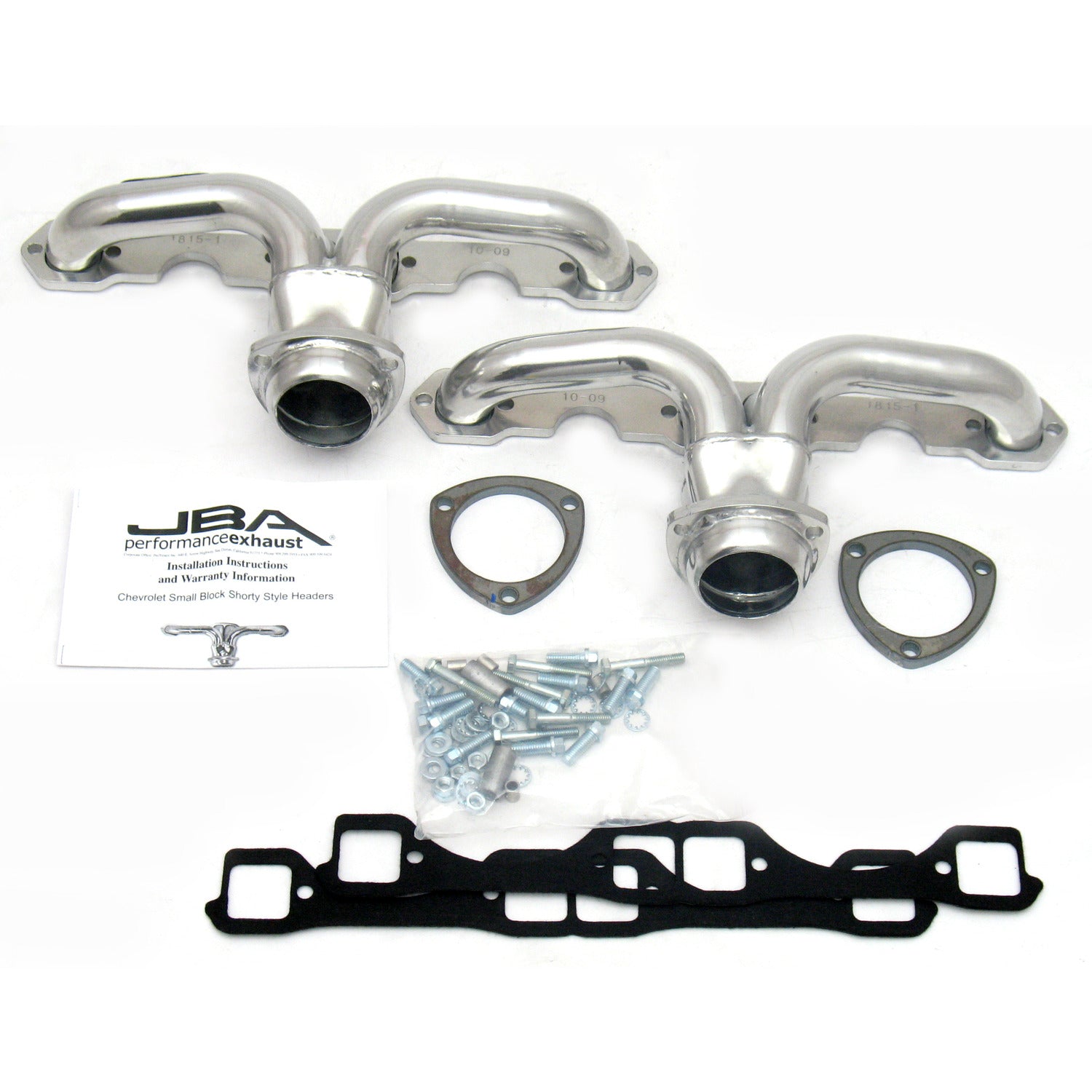 JBA Performance Exhaust 1815S-1JS 1 5/8" Header Shorty Stainless Steel Chev Center Exit Pre-LT1 Heads Silver Ceramic