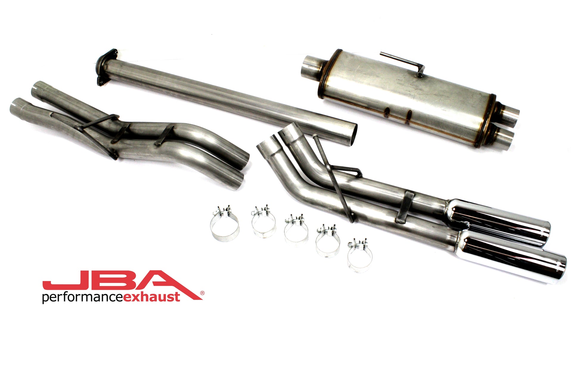 JBA Performance Exhaust 40-2539 3" Stainless Steel Exhaust System 2015-18 Ford F-150 2.7/3.5/5.0L including ECO Super Crew with dual 3.5" stainless slash cut rolled tips behind right rear tire