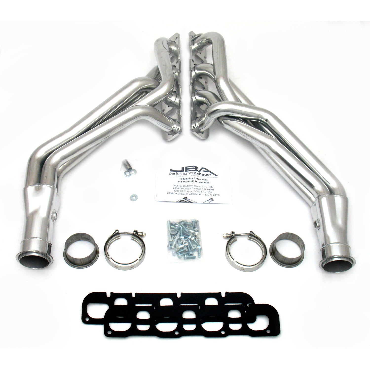 JBA Performance Exhaust 6965SJS 1 3/4" Header Long Tube Stainless Steel 08-2020 Challenger 5.7/6.1/6.2/6.4L 05-2020 Charger/300C/Magnum 5.7/6.1/6.2/6.4L Silver Ceramic