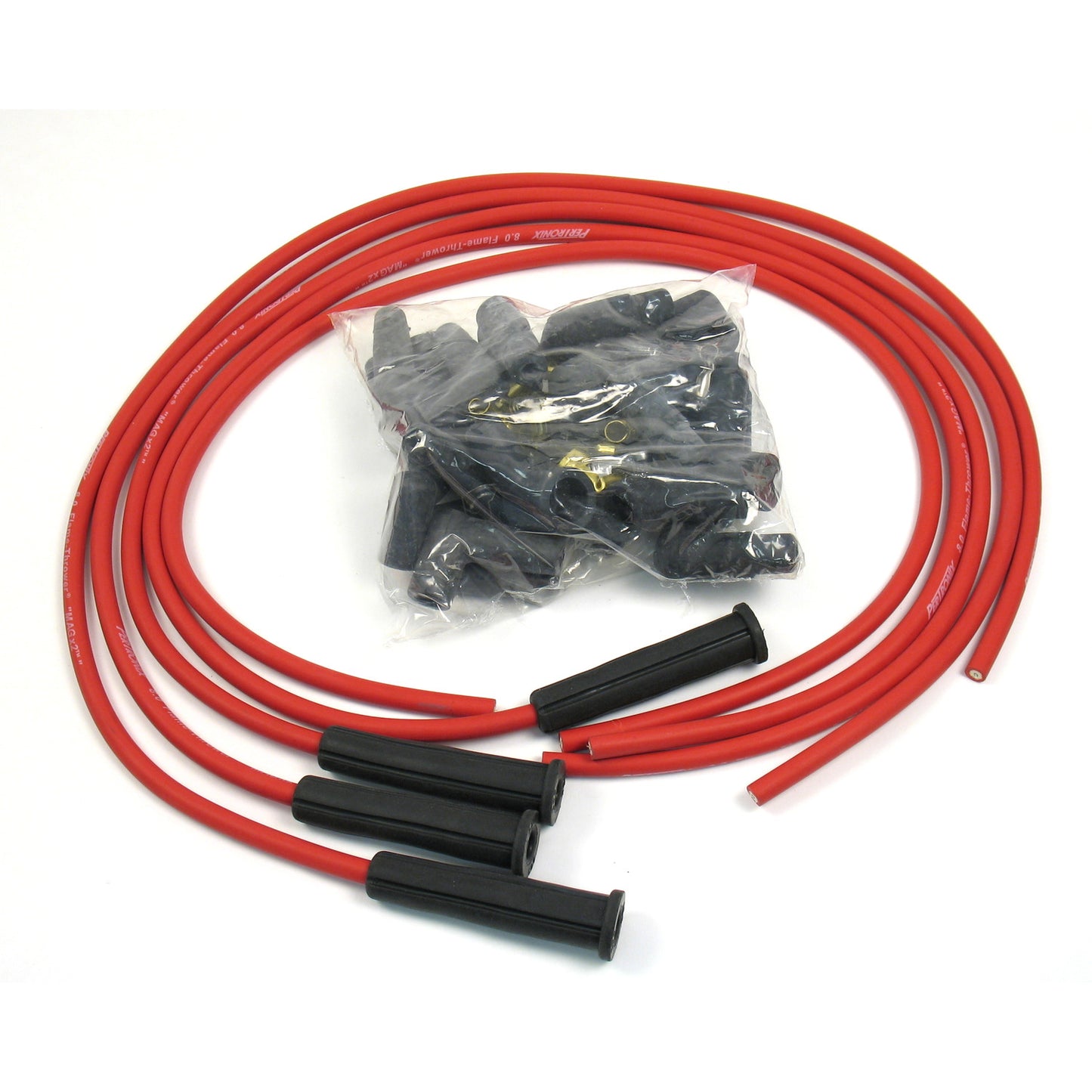 PerTronix 804480 Flame-Thrower Spark Plug Wires 4 cyl 8mm Universal 180 Degree Red