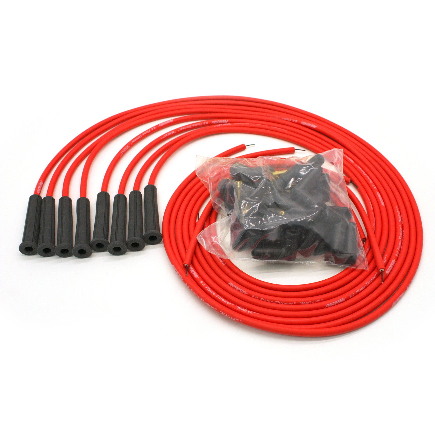 PerTronix 808480 Flame-Thrower Spark Plug Wires 8 cyl 8mm Universal 180 Degree Red