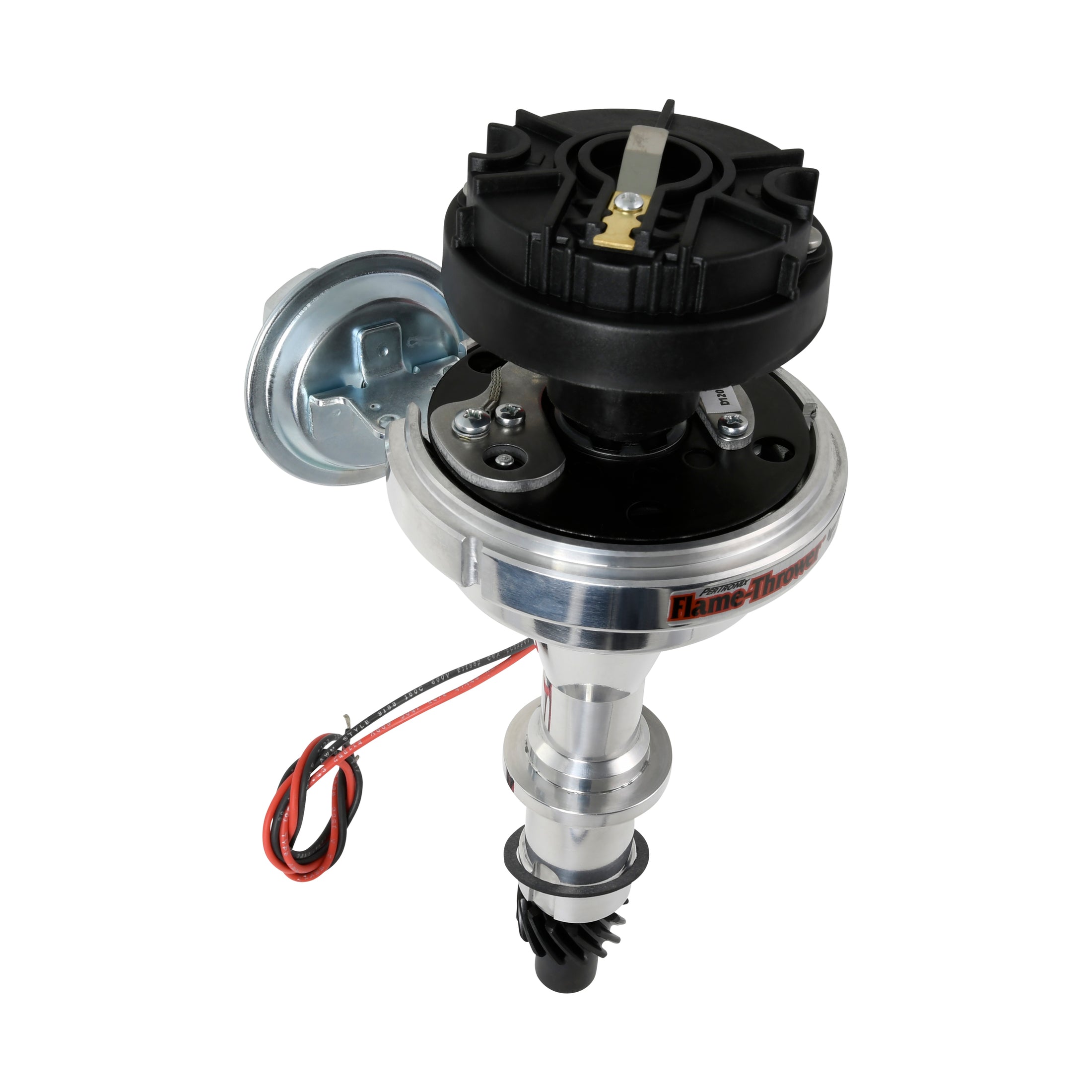 Pertronix Flame-Thrower Billet Distributor With Ignitor II - For Pontiac 301-455 V8 Engines, Vacuum Advance, Black Cap