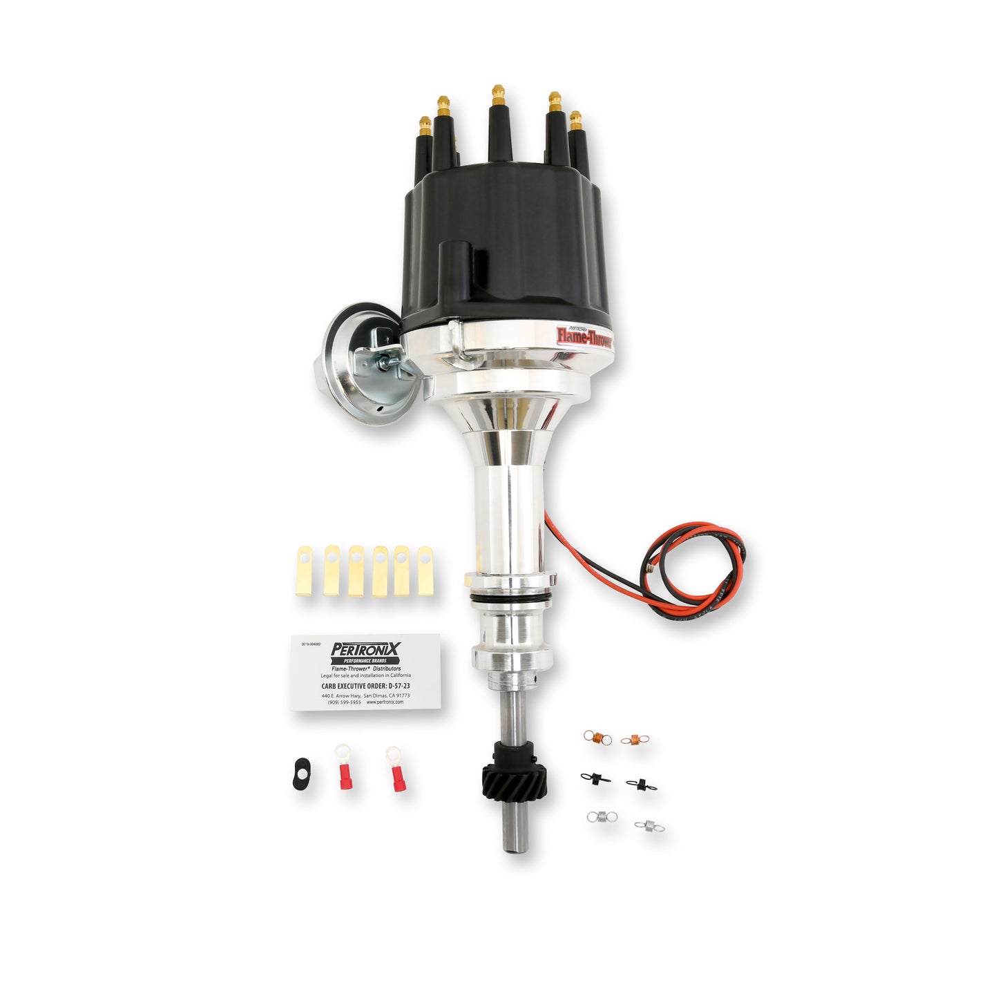 PerTronix D131710 Flame-Thrower Electronic Distributor Billet Ford 351W Plug and Play with Ignitor II Technology Vacuum Advance Black Male Cap