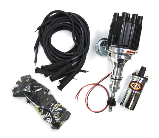 Pertronix Bundle006 Ignition Kit includes Ford SB Billet Plug n Play Distributor with Black Female Cap, Flame-Thrower II Chrome Coil, Flame-Thrower MAGx2 Universal Black Spark Plug Wires with 180 degree plug boot ends