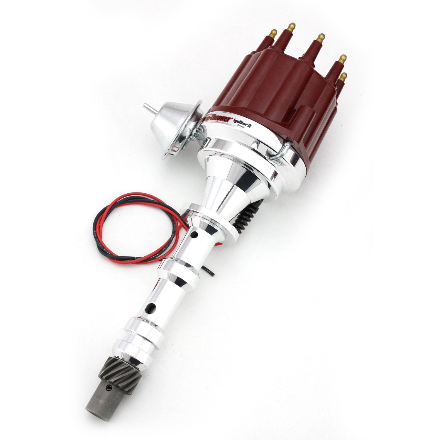 PerTronix D101711 Flame-Thrower Electronic Distributor Billet Chevrolet 409 Plug and Play with Ignitor II Technology Vacuum Advance Red Male Cap