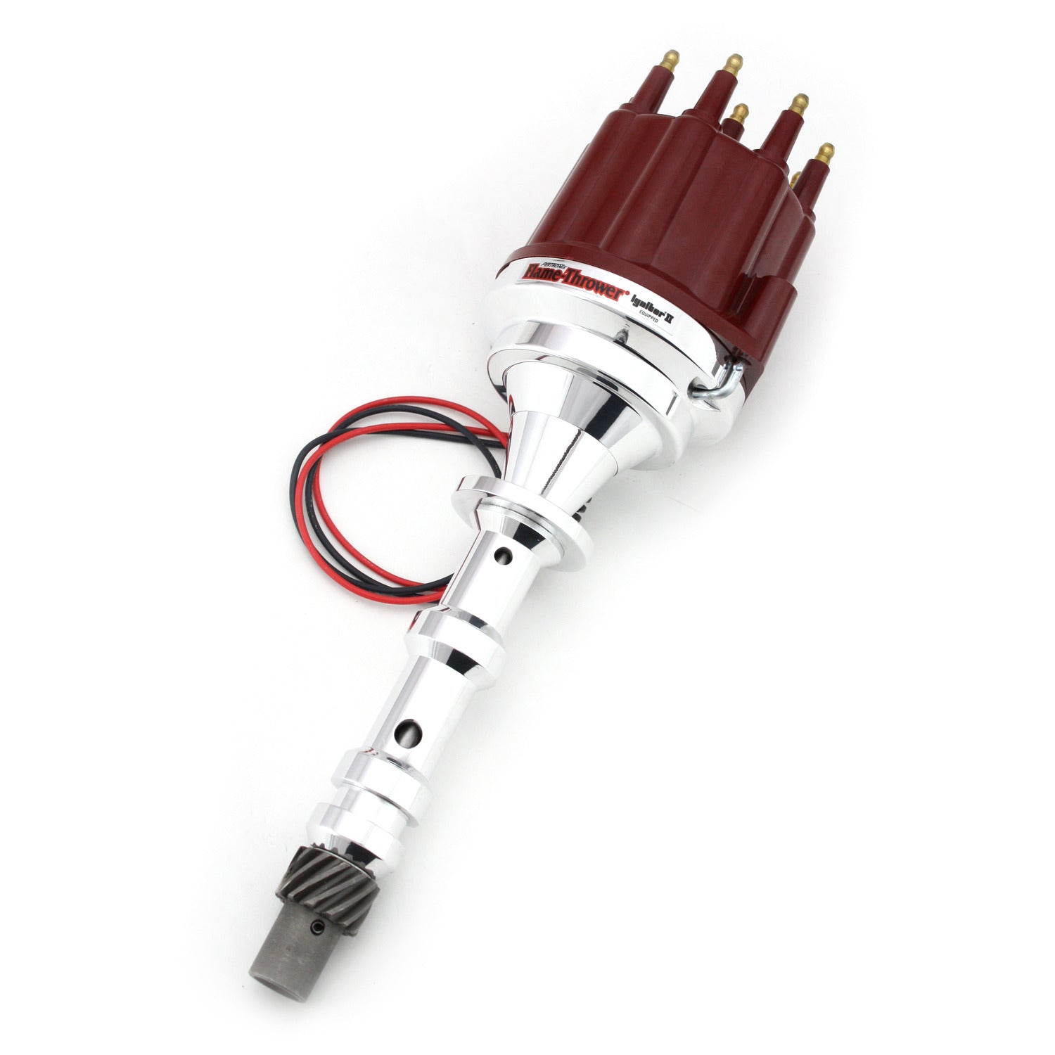 PerTronix D101811 Flame-Thrower Electronic Distributor Billet Chevrolet 409 Plug and Play with Ignitor II Technology Non Vacuum Advance Red Male Cap