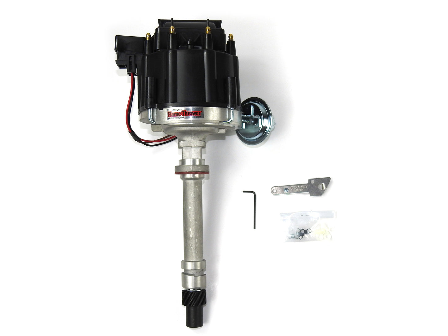 PERTRONIX D 1075 FLAME-THROWER "IMCA APPROVED" RACE HEI DISTRIBUTOR FOR CHEVY SB/BB. CAST FINISH. VACUUM ADVANCE. BLACK CAP. OEM STYLE COIL COVER.