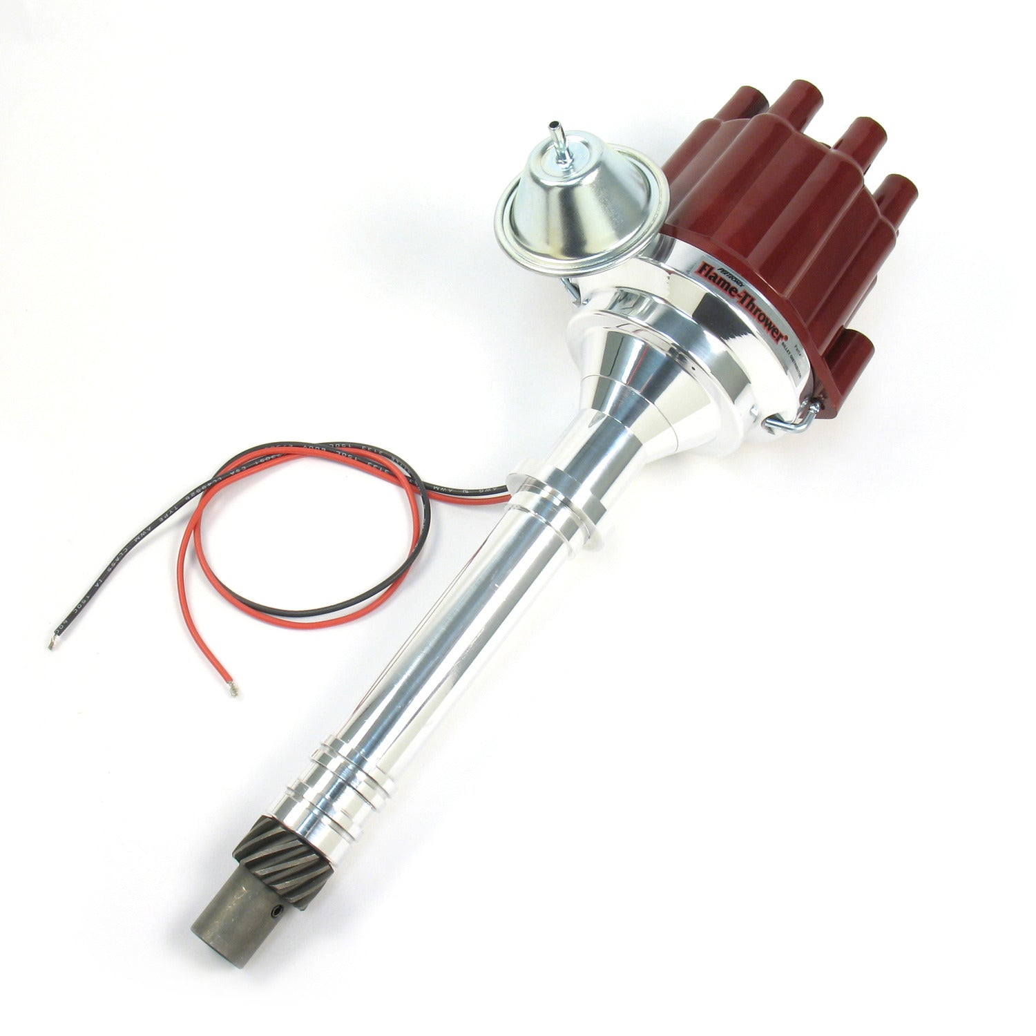 PerTronix D107701 Flame-Thrower Electronic Distributor Billet GM 90 Degree V6 Plug and Play with Ignitor II Technology Vacuum Advance Red Cap