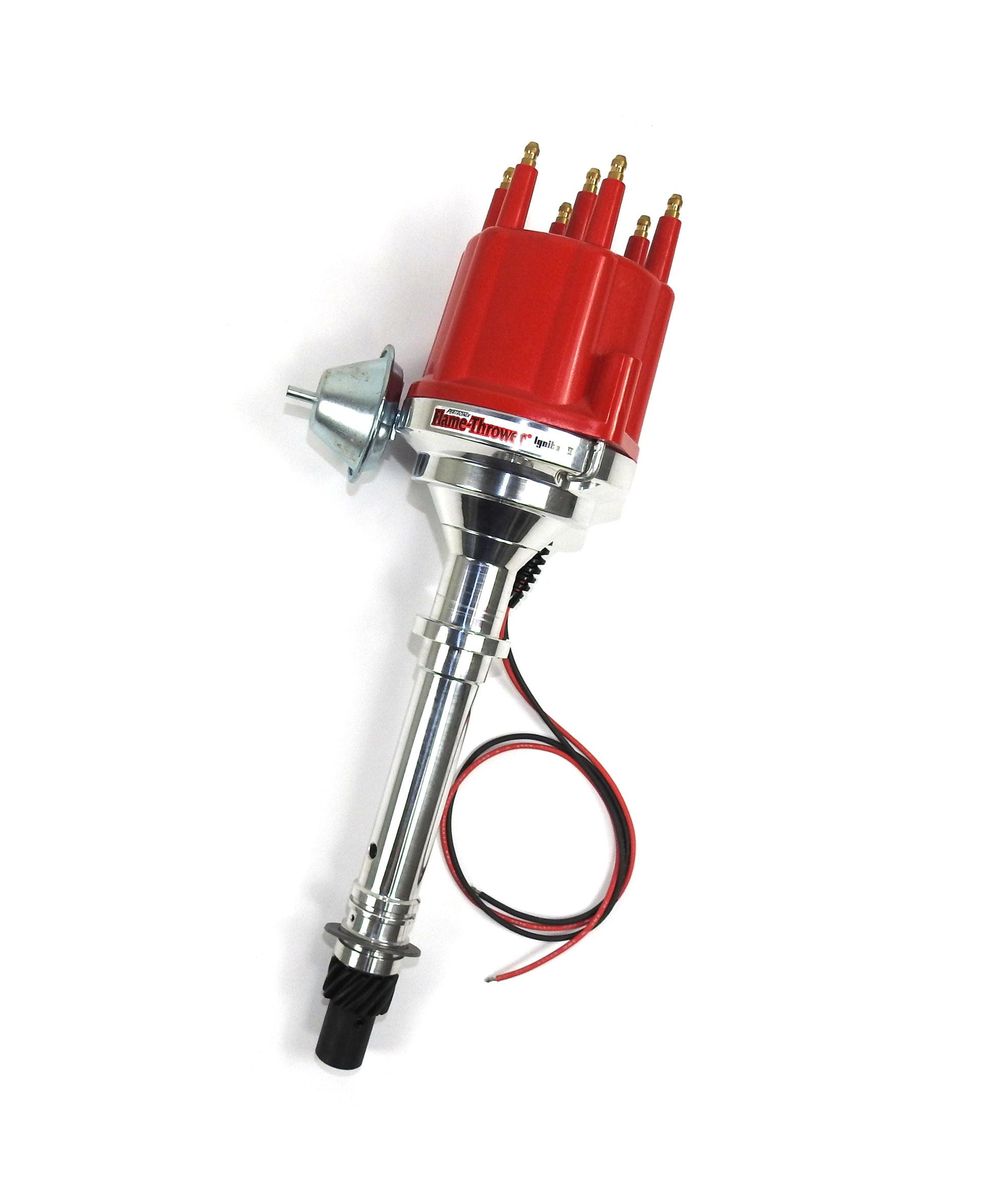 PerTronix D107711 Flame-Thrower Electronic Distributor Billet GM 90 degree v6 Plug and Play with Ignitor II Technology Vacuum Advance Male Red Cap