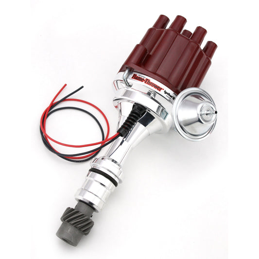 PerTronix D110701 Flame-Thrower Electronic Distributor Billet Oldsmobile V8 Plug and Play with Ignitor II Technology Vacuum Advance Red Cap