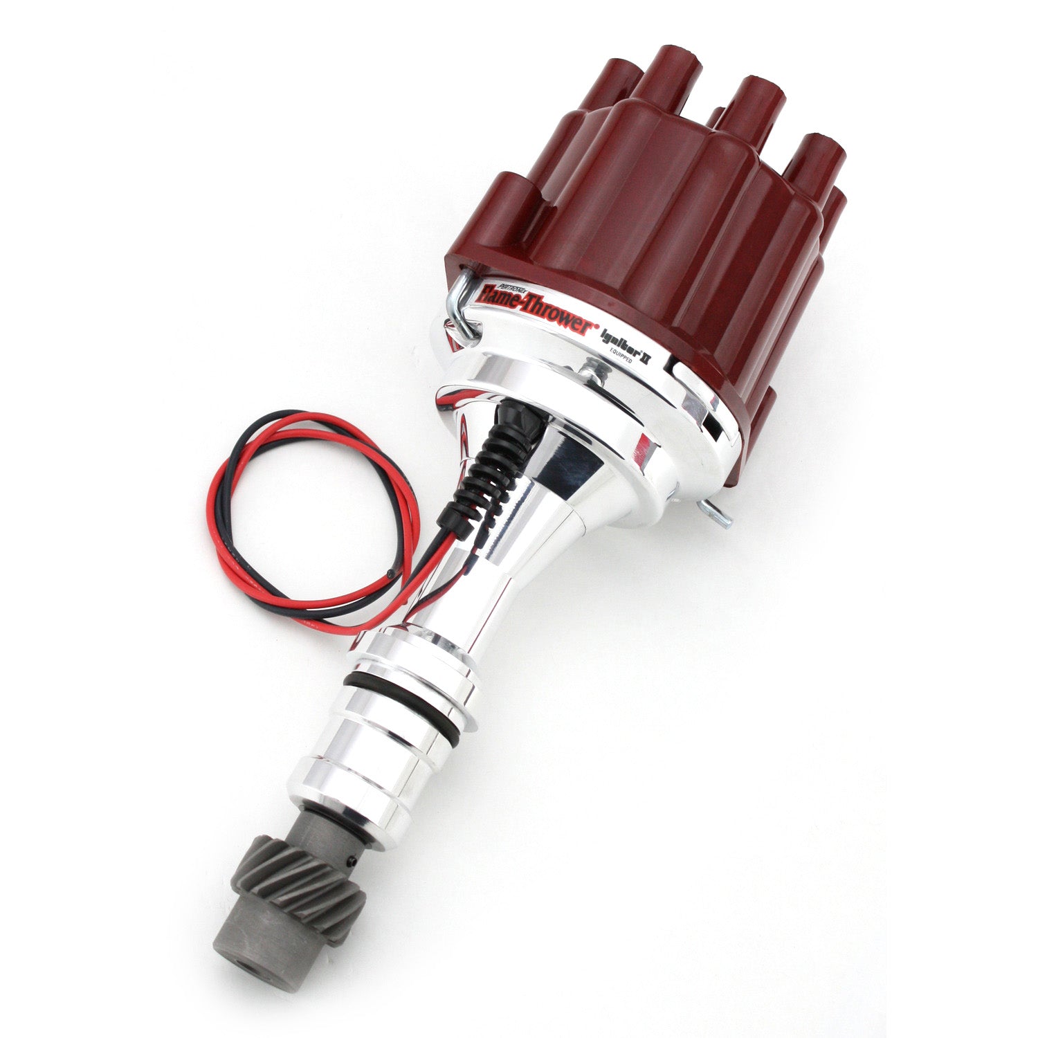 PerTronix D110801 Flame-Thrower Electronic Distributor Billet Oldsmobile V8 Plug and Play with Ignitor II Technology Non Vacuum Advance Red Cap