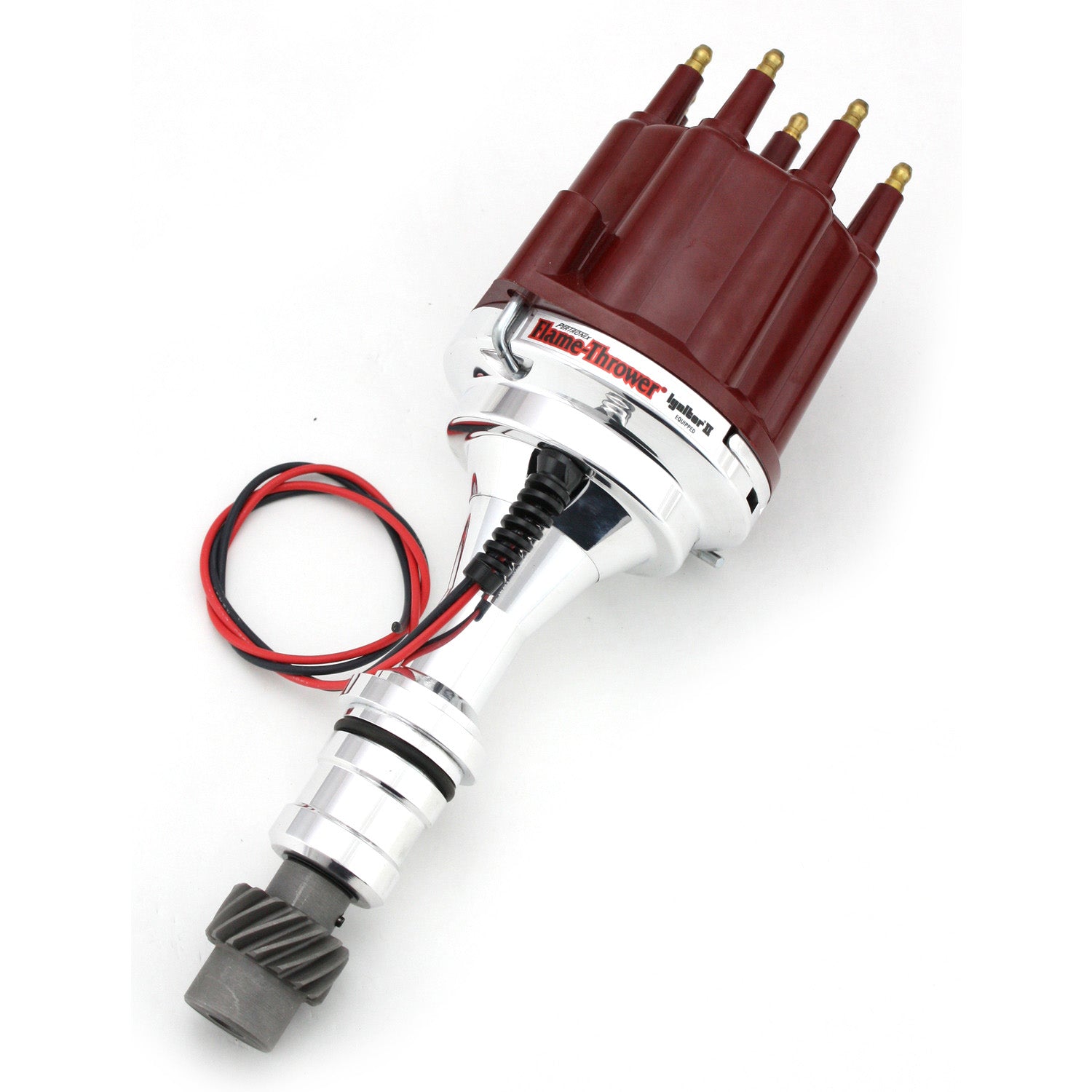 PerTronix D110811 Flame-Thrower Electronic Distributor Billet Oldsmobile V8 Plug and Play with Ignitor II Technology Non Vacuum Advance Red Male Cap