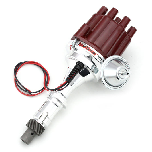 PerTronix D120701 Flame-Thrower Electronic Distributor Billet Pontiac V8 Plug and Play with Ignitor II Technology Vacuum Advance Red Cap