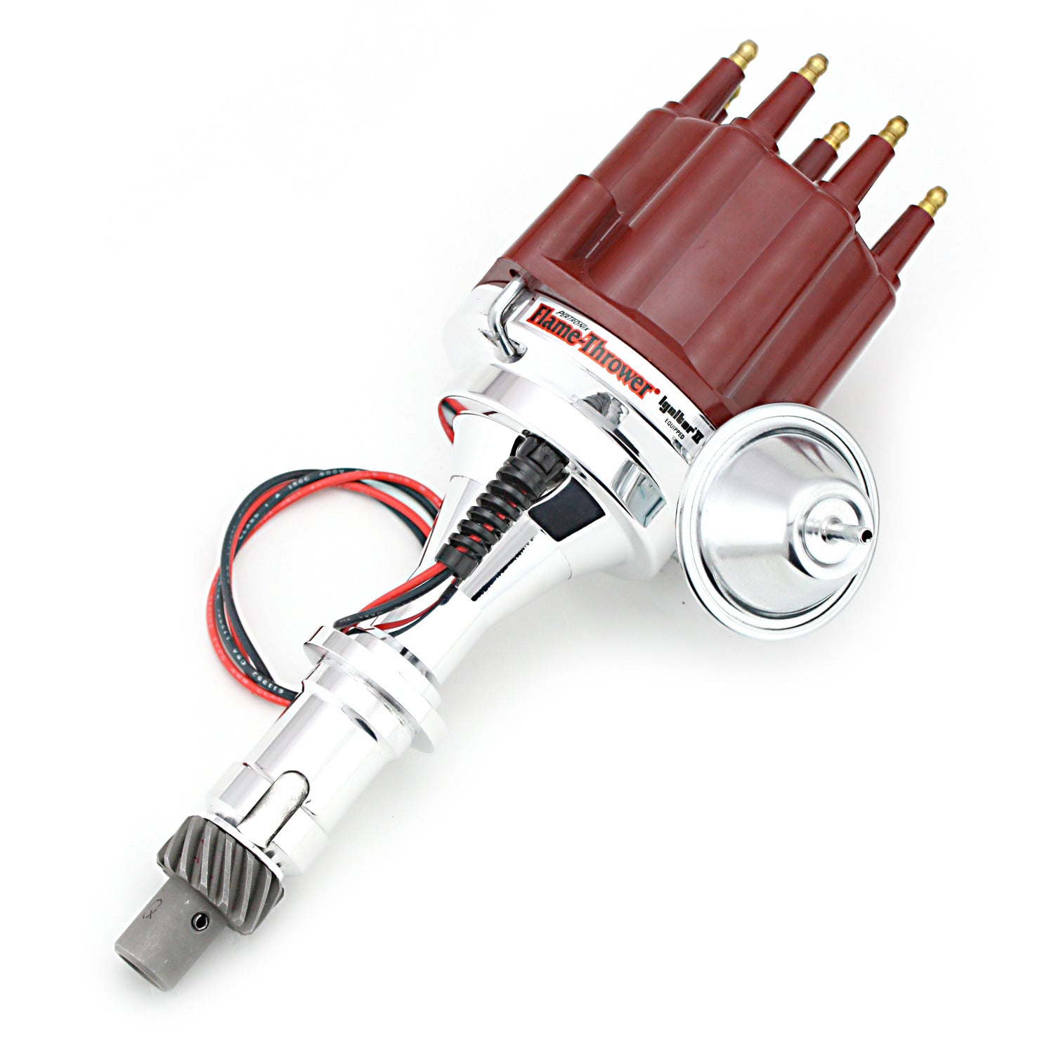 PerTronix D120711 Flame-Thrower Electronic Distributor Billet Pontiac V8 Plug and Play with Ignitor II Technology Vacuum Advance Red Male Cap