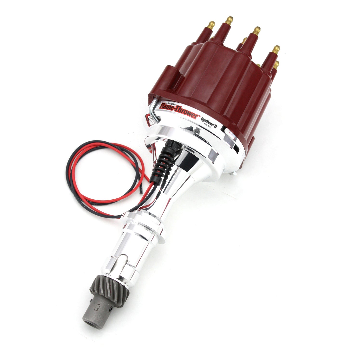 PerTronix D120811 Flame-Thrower Electronic Distributor Billet Pontiac V8 Plug and Play with Ignitor II Technology Non Vacuum Advance Red Male Cap