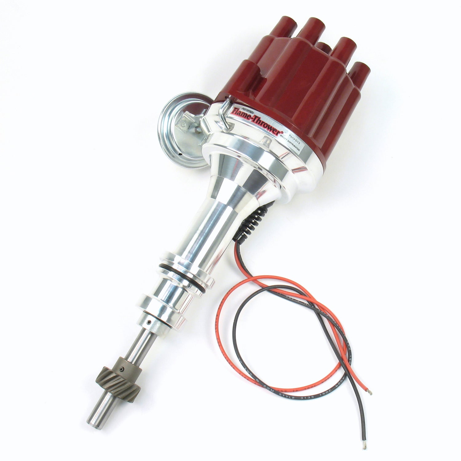 PerTronix D130701 Flame-Thrower Electronic Distributor Billet Ford Small Block Plug and Play with Ignitor II Technology Vacuum Advance Red Cap