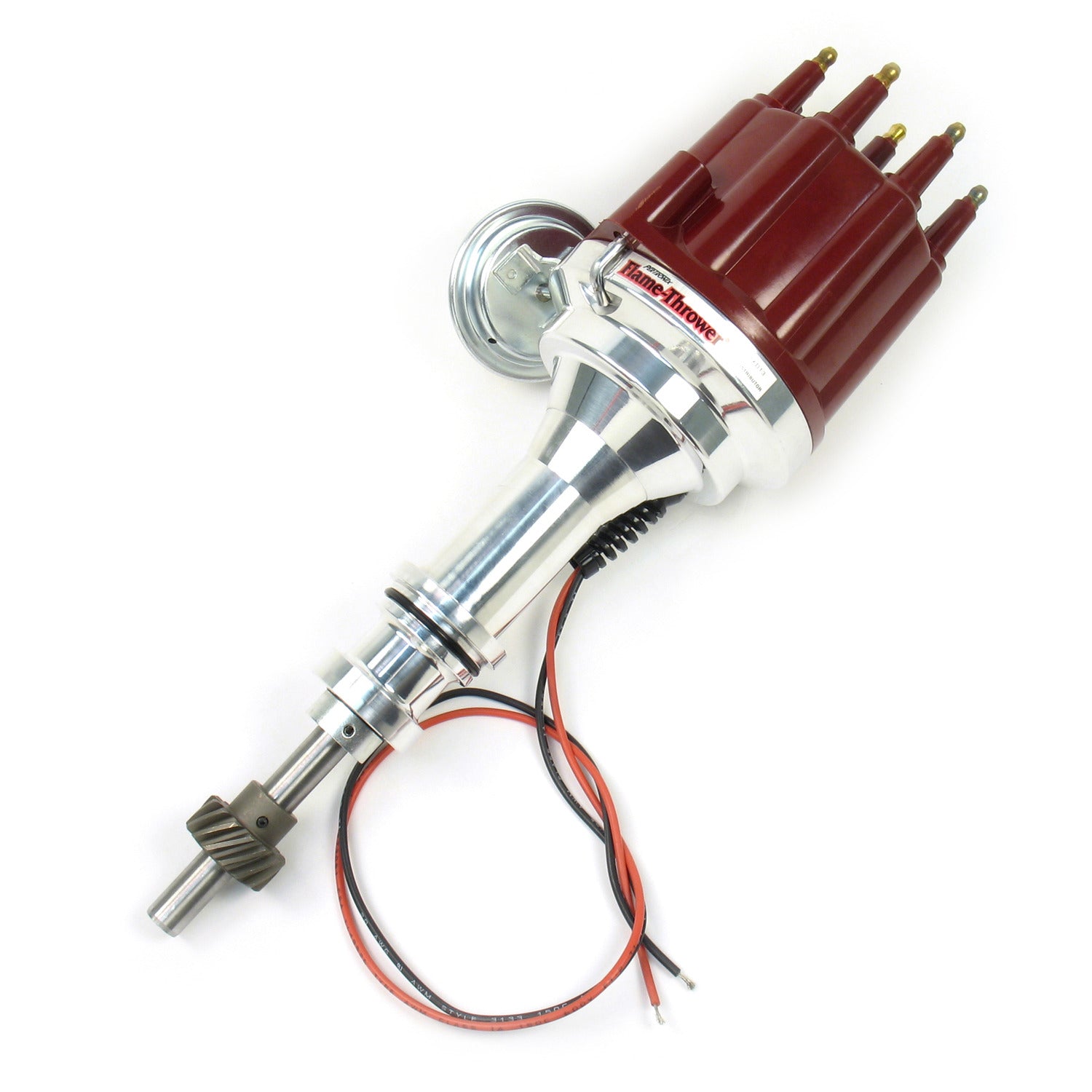 PerTronix D130711 Flame-Thrower Electronic Distributor Billet Ford Small Block Plug and Play with Ignitor II Technology Vacuum Advance Red Male Cap