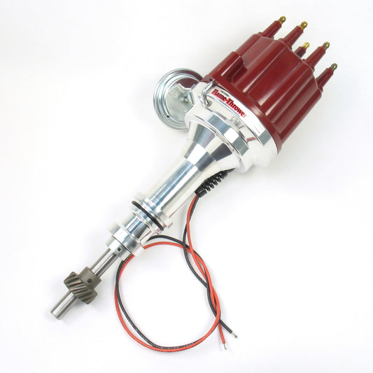 PerTronix D131711 Flame-Thrower Electronic Distributor Billet Ford 351W Plug and Play with Ignitor II Technology Vacuum Advance Red Male Cap
