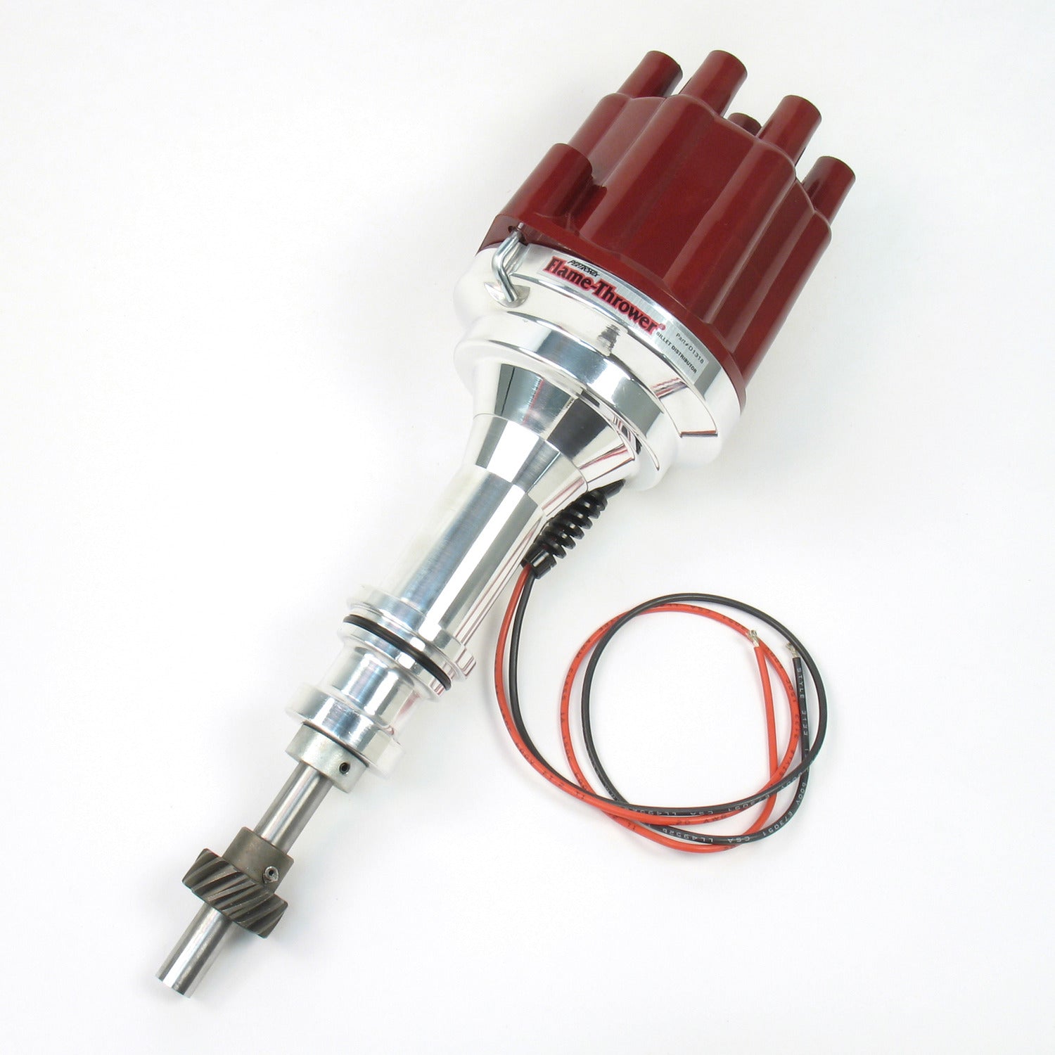 PerTronix D131801 Flame-Thrower Electronic Distributor Billet Ford 351W Plug and Play with Ignitor II Technology Non Vacuum Advance Red Cap