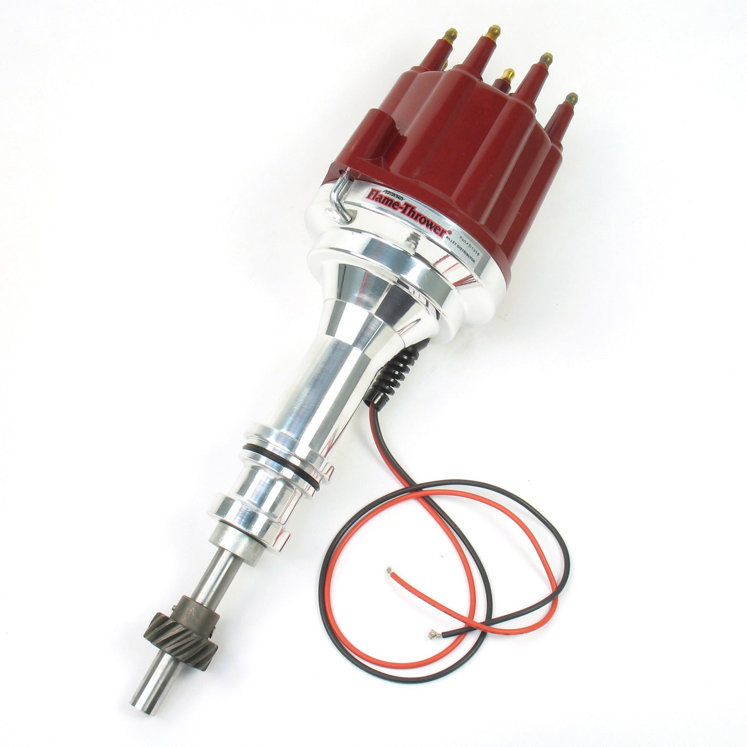 PerTronix D131811 Flame-Thrower Electronic Distributor Billet Ford 351W Plug and Play with Ignitor II Technology Non Vacuum Advance Red M Cap