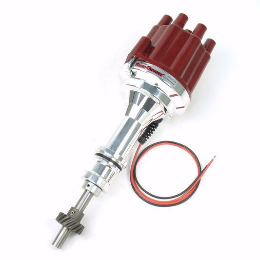 PerTronix D132801 Flame-Thrower Electronic Distributor Billet Ford 351C Plug and Play with Ignitor II Technology Non Vacuum Advance Red Cap