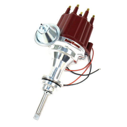 PerTronix D141711 Flame-Thrower Electronic Distributor Billet Chrysler/Dodge/Plymouth 273-360 Plug and Play with Ignitor II Technology Vacuum Advance Red Male Cap