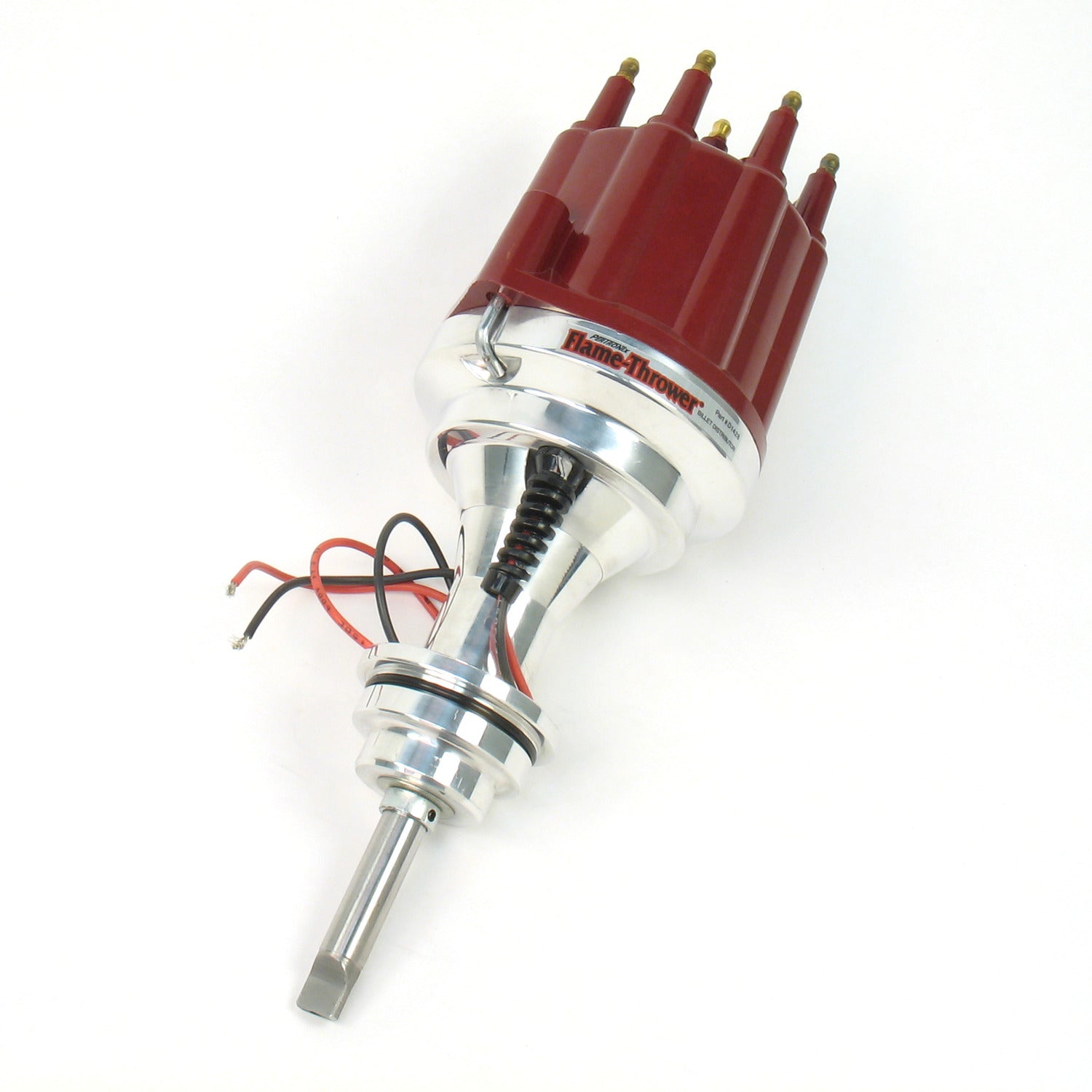 PerTronix D142811 Flame-Thrower Electronic Distributor Billet Chrysler/Dodge/Plymouth 383-400 Plug and Play with Ignitor II Technology Non Vacuum Advance Red Male Cap