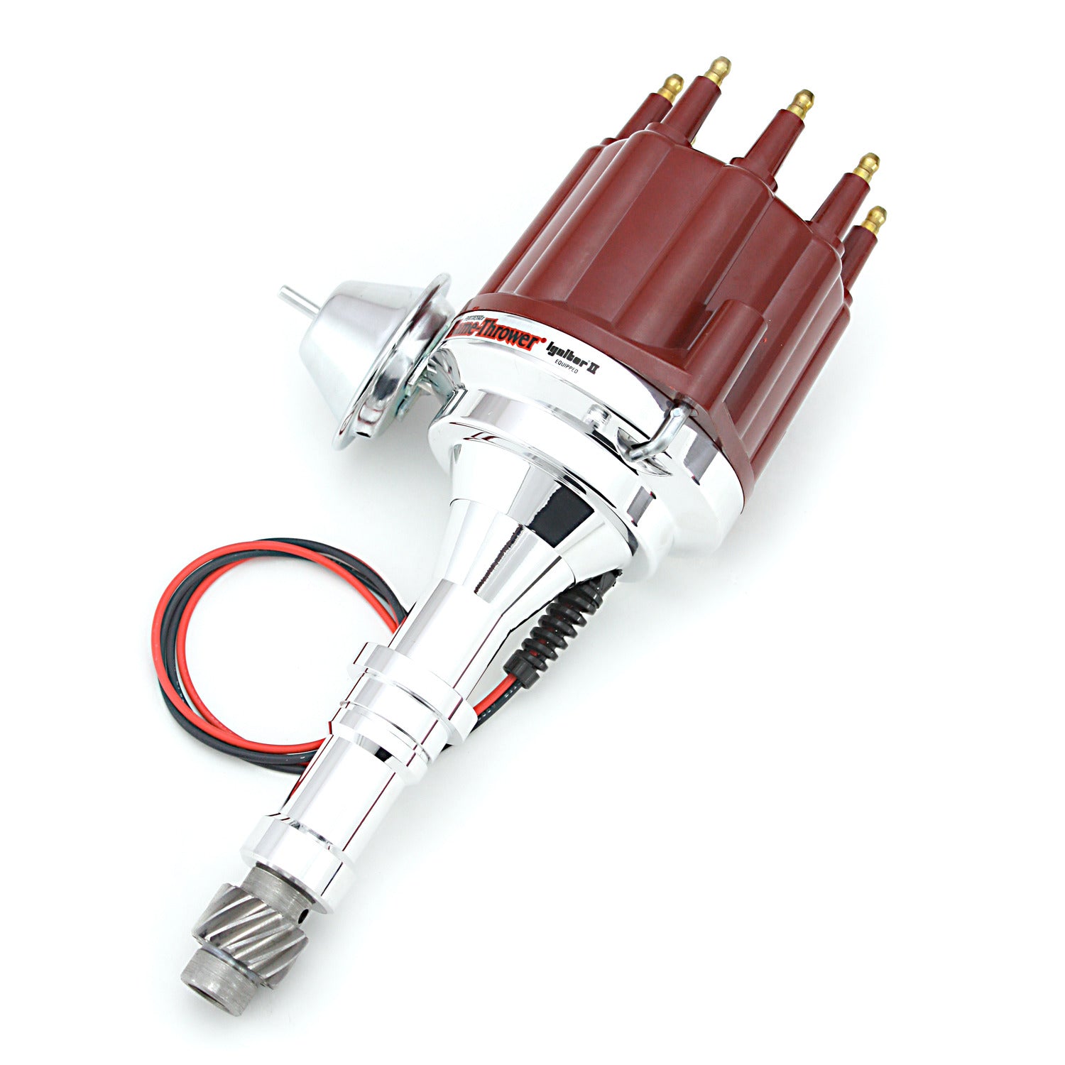PerTronix D151711 Flame-Thrower Electronic Distributor Billet Buick V8 215-350 Plug and Play with Ignitor II Technology Vacuum Advance Red Male Cap